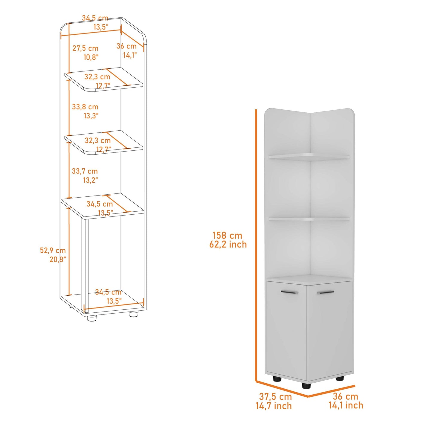 Klay 2-Door 4-Shelf Tall Storage Cabinet - White