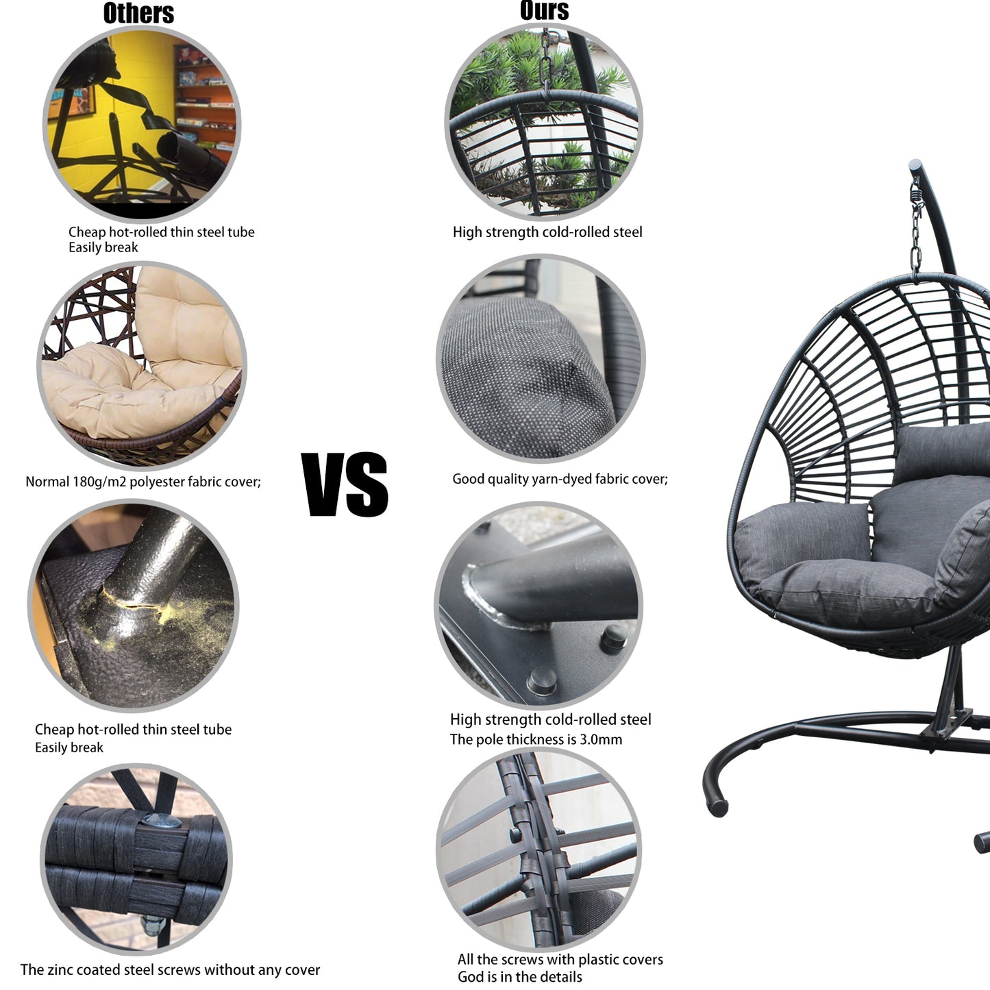 Beebe Wicker Swing Chair With Stand - Black