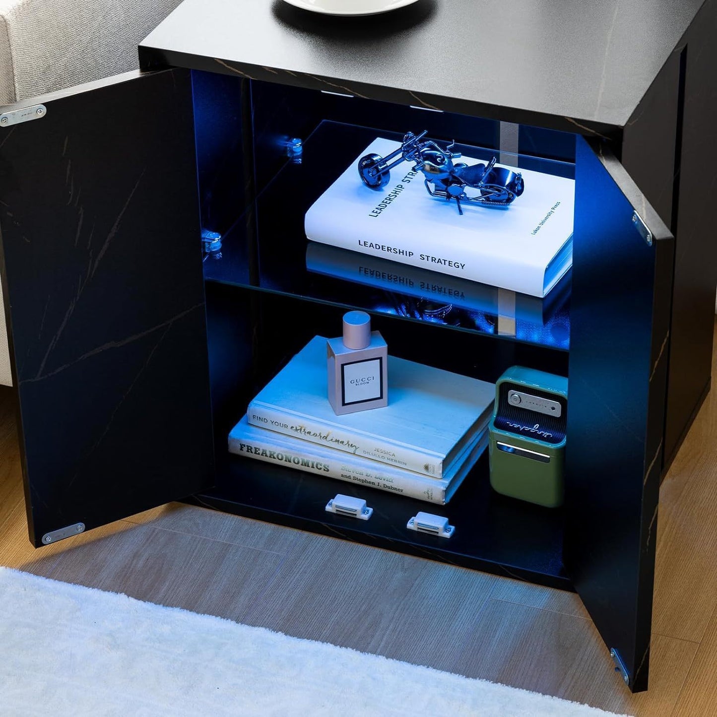 Quest LED Nightstand with Glass Shelves -Black