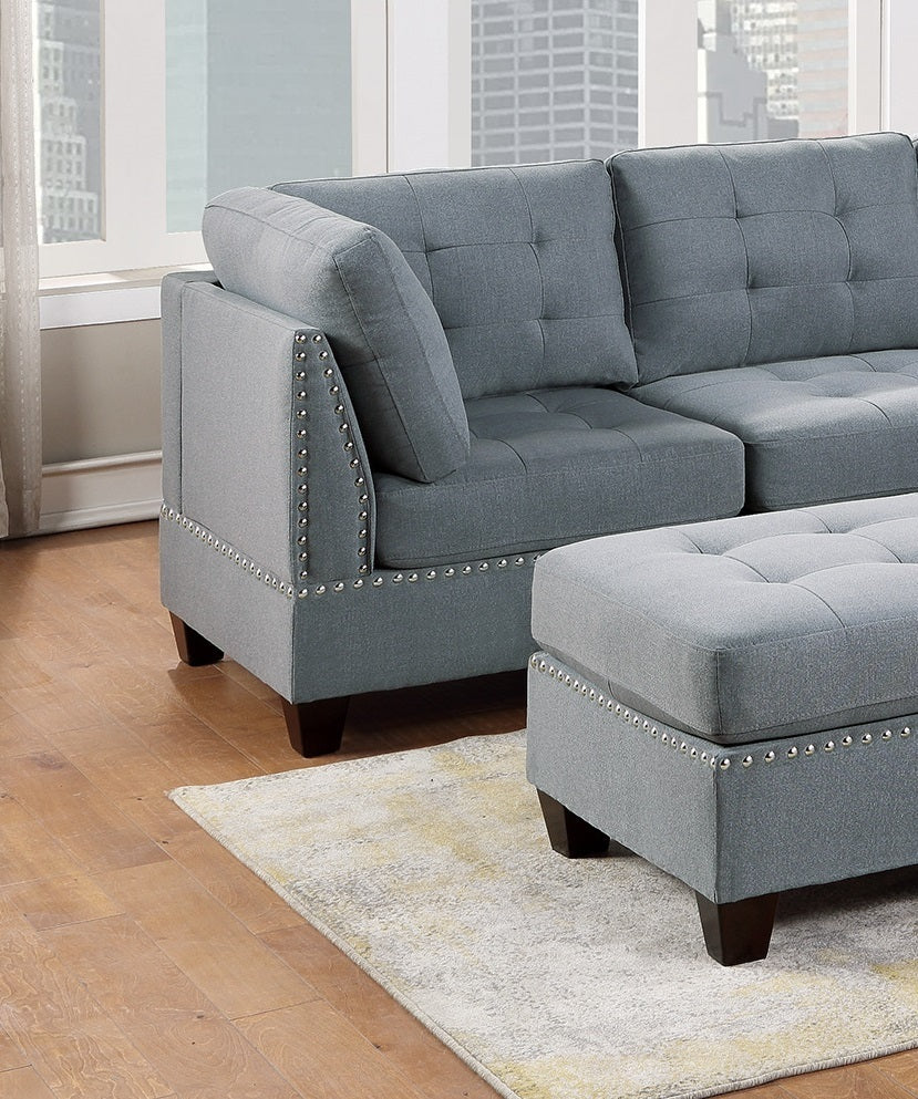 Eleni Modular Sectional 6pc Set 2x Corner Wedge 2x Armless Chairs and 2x Ottomans - Gray