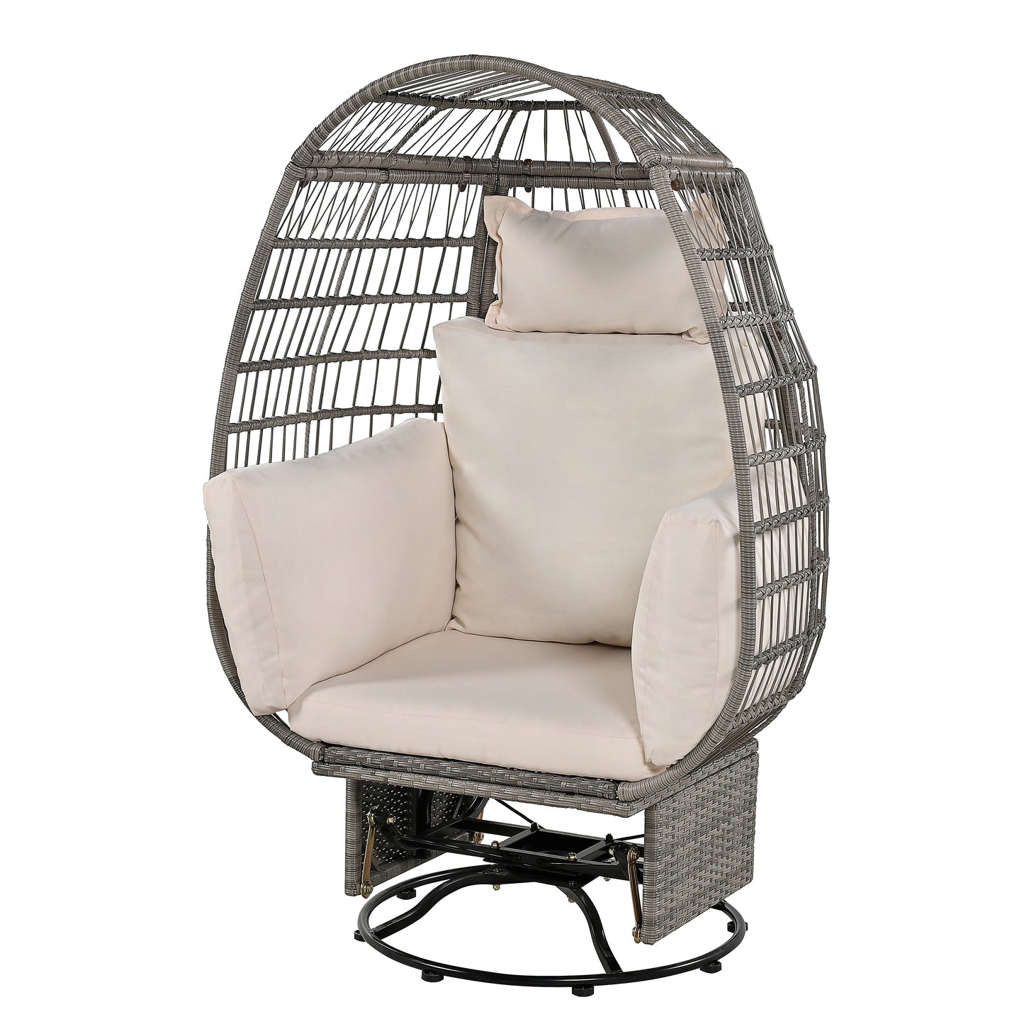 Bell Outdoor Swivel Chair with Cushion (Gray Wicker + Beige Cushion)
