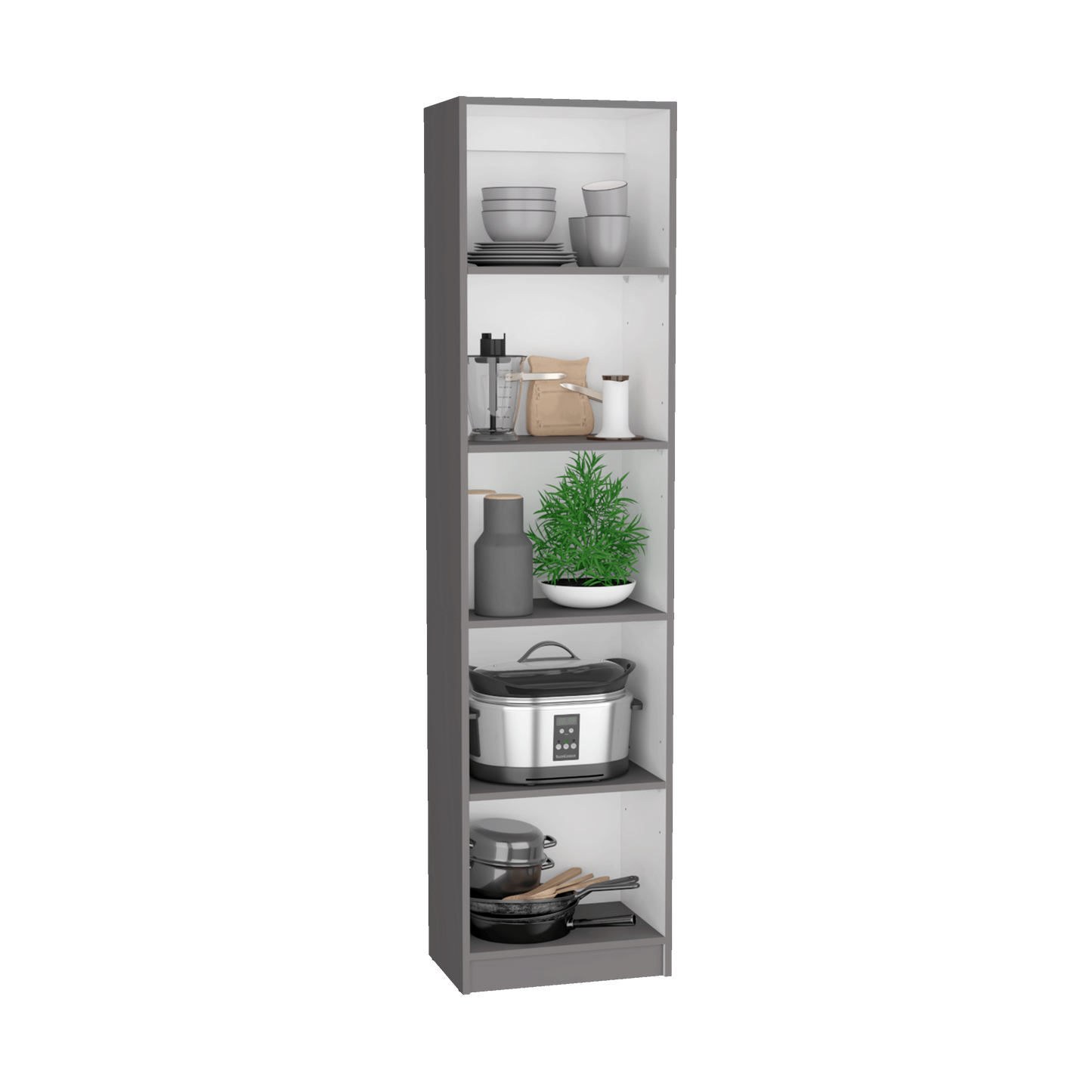 Kris Bookcase with 5-Tier Shelves - Gray