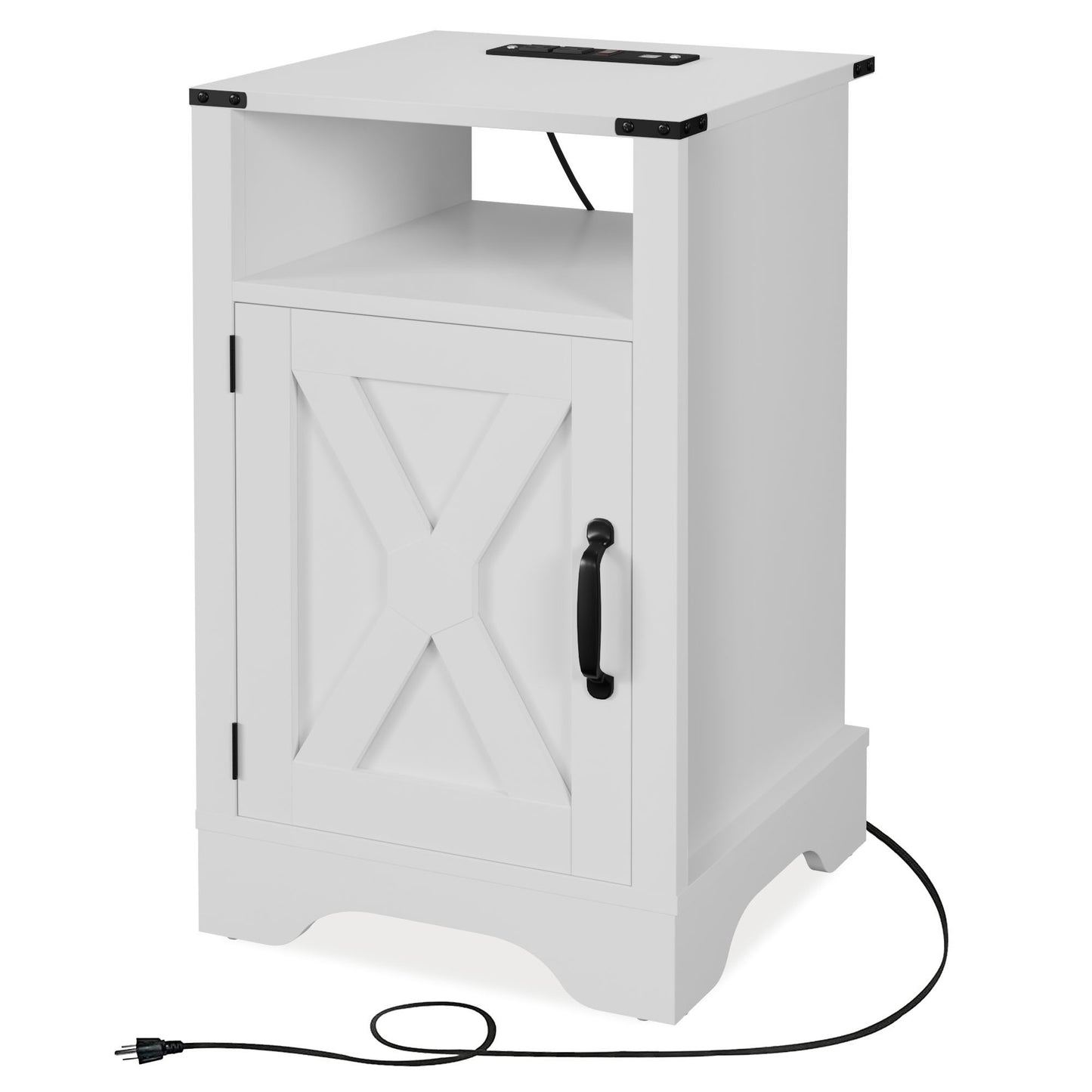 X Wooden Nightstand with Electrical Outlets Charging Station (2 Sets) - White