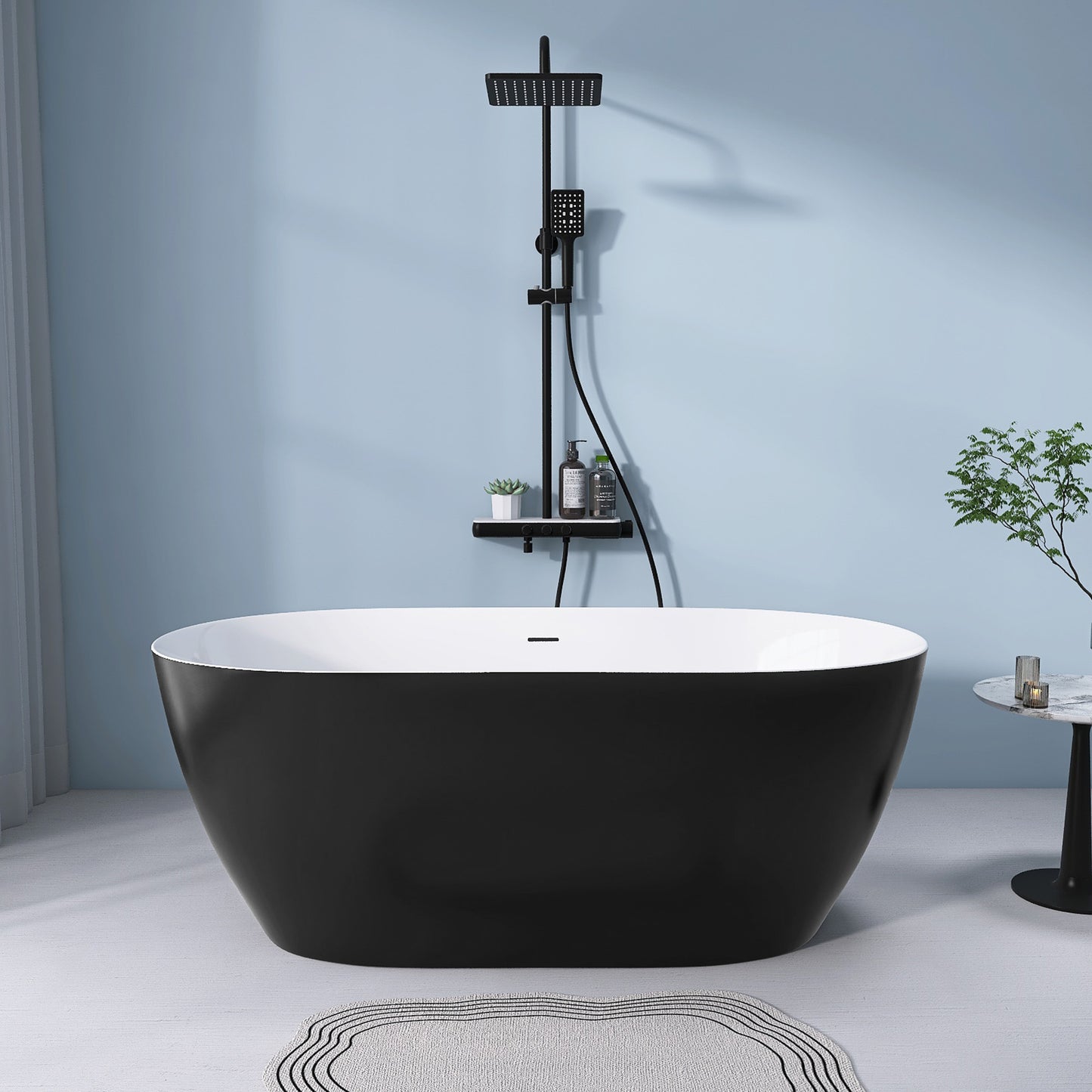Nuvo 59" Acrylic Free Standing Oval Shape Soaking Tub - Matte Black+White