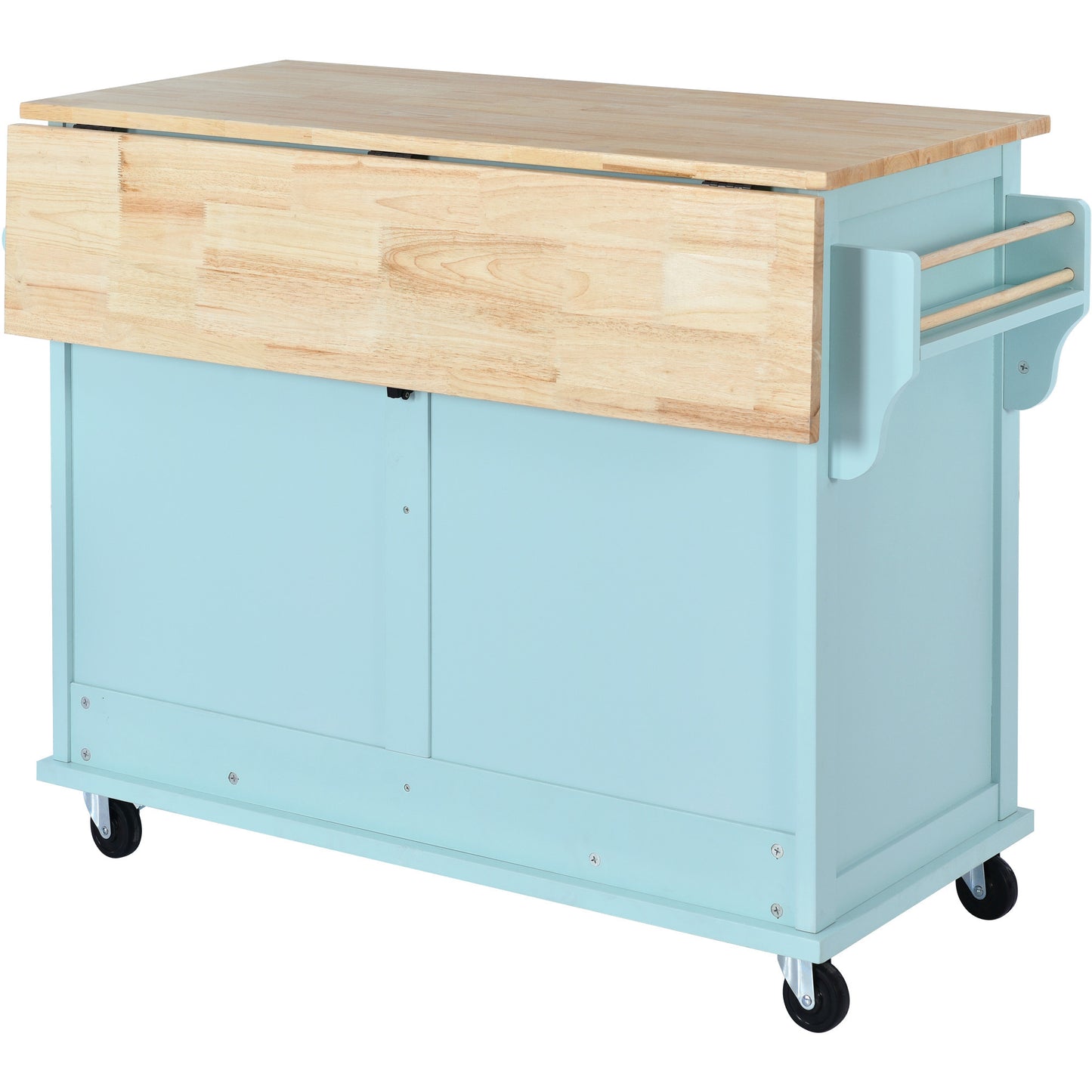 Culinary Kitchen Cart with Countertop With Barn Door - Mint Green