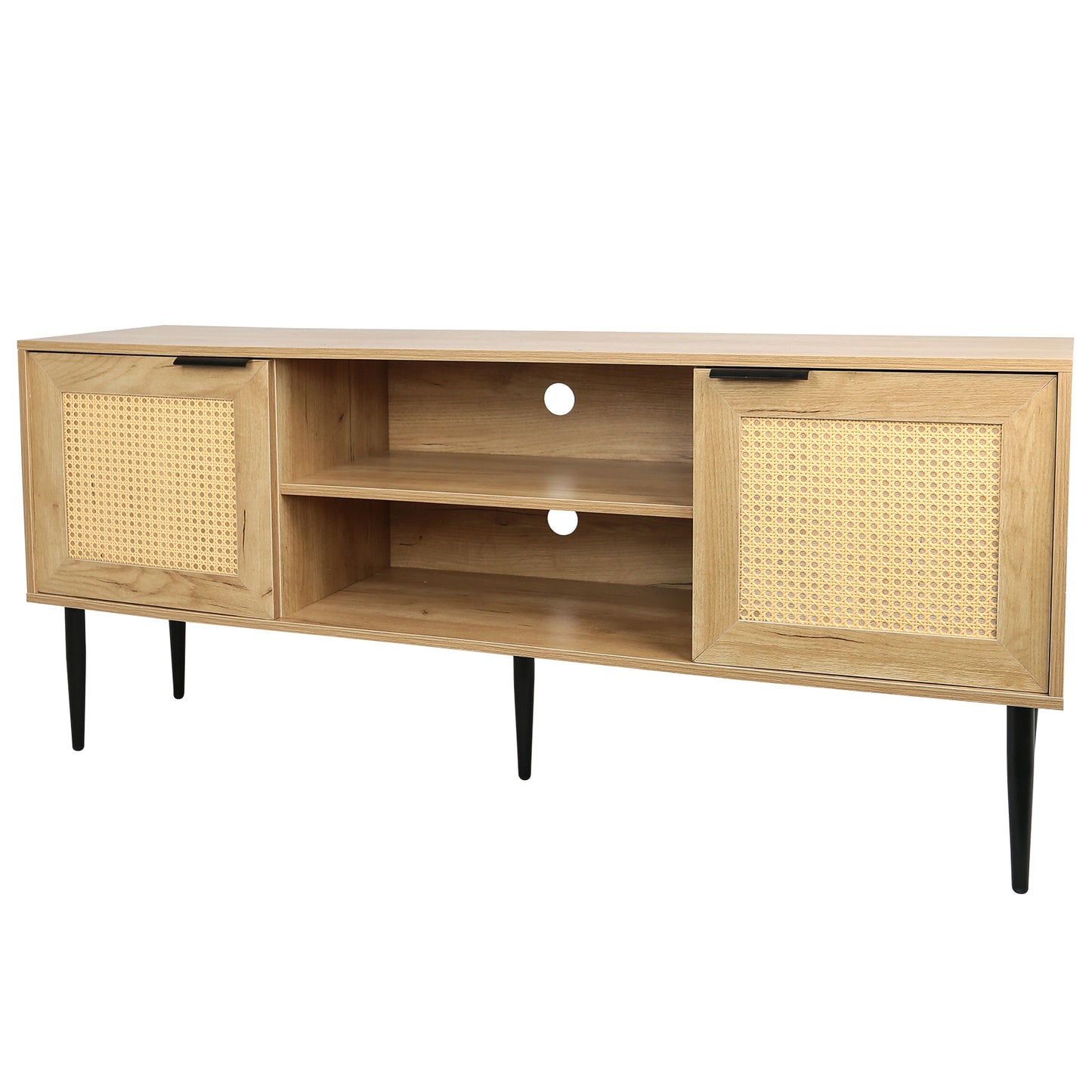 Tula Wooden TV Stand with Rattan Decorated Doors - Natural