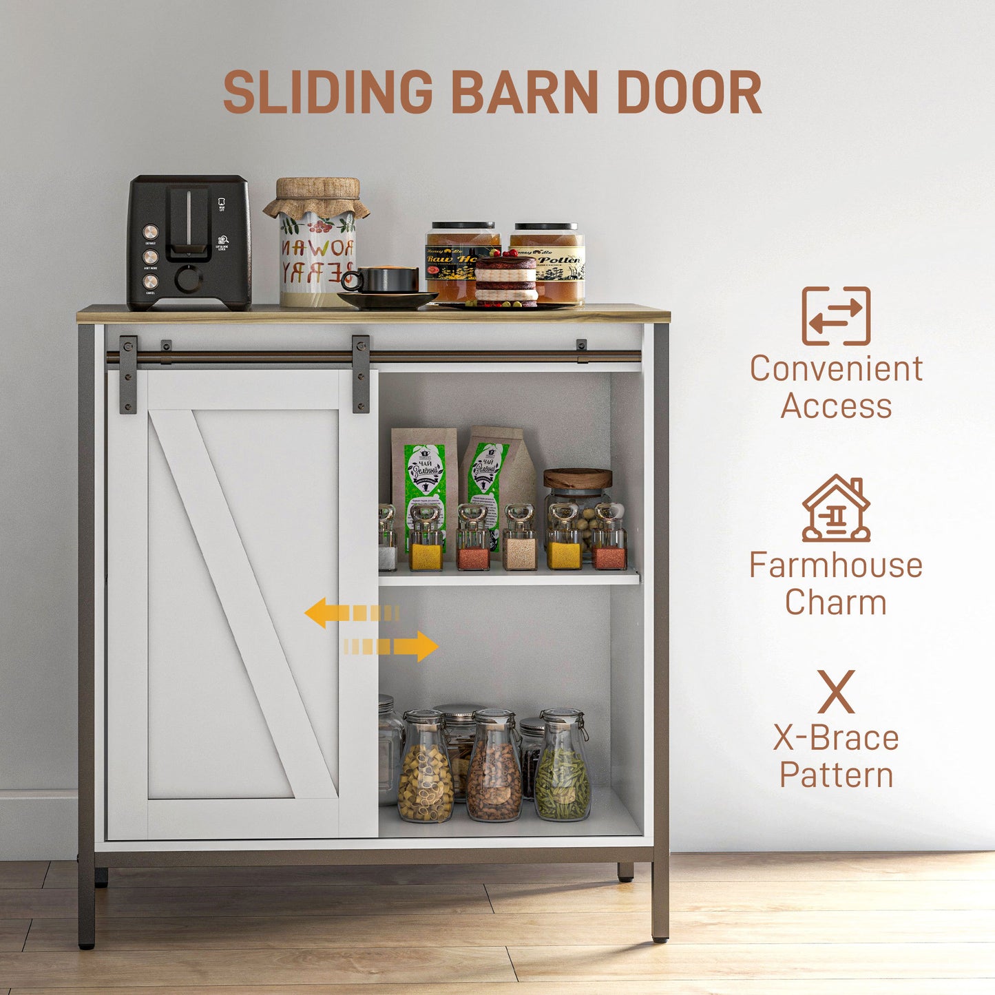 Belle Farmhouse Sideboard Buffet Cabinet - Brown+White