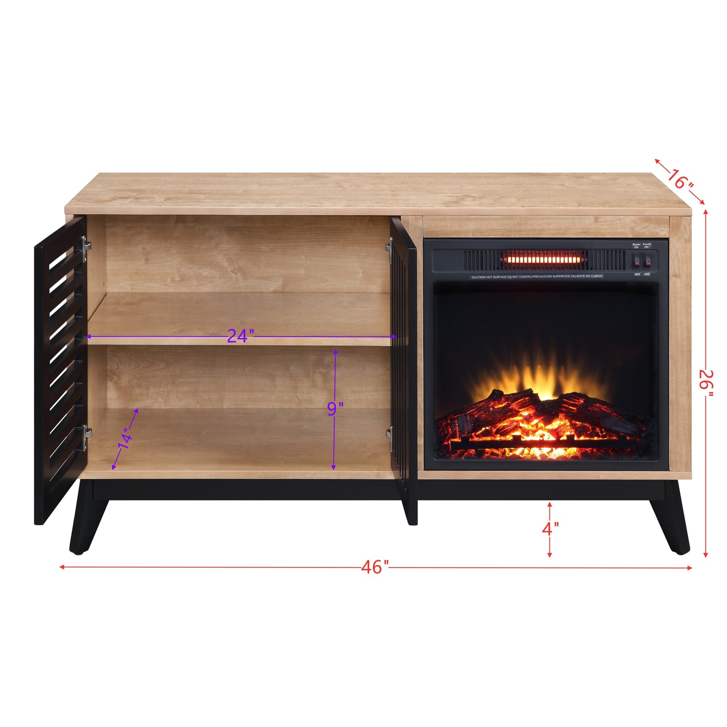 Mena Fireplace with Storage - Oak