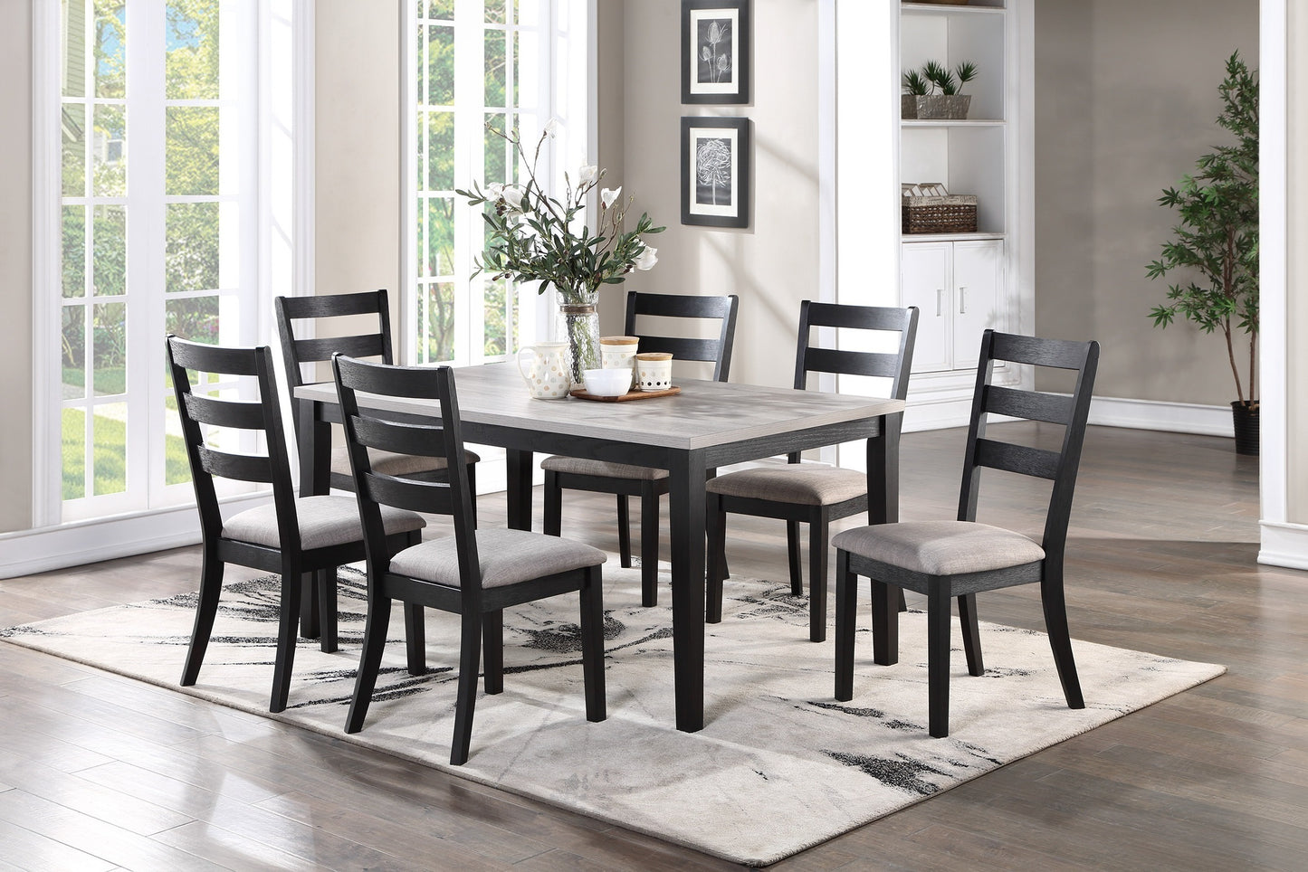 Zac 7pc Dining Set Wooden Top and Chairs Cushions Seats 2 Tone - Natural