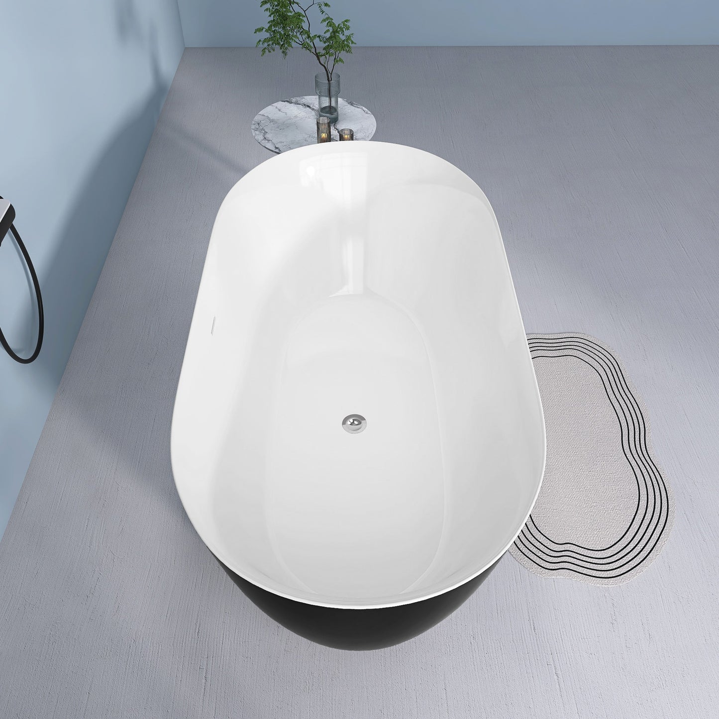 Nuvo 59" Acrylic Free Standing Oval Shape Soaking Tub - Matte Black+White