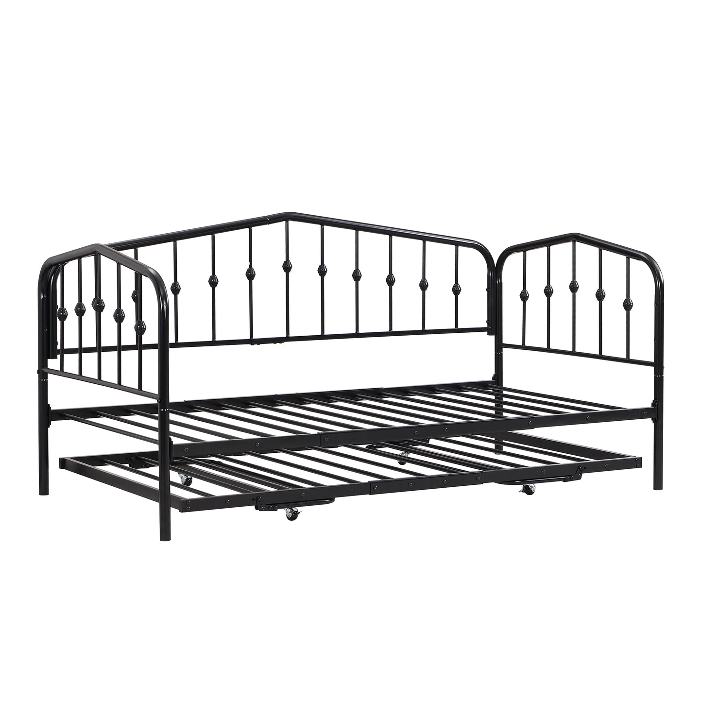 Zee Twin Size Metal Daybed with Twin Size Adjustable Trundle - Black