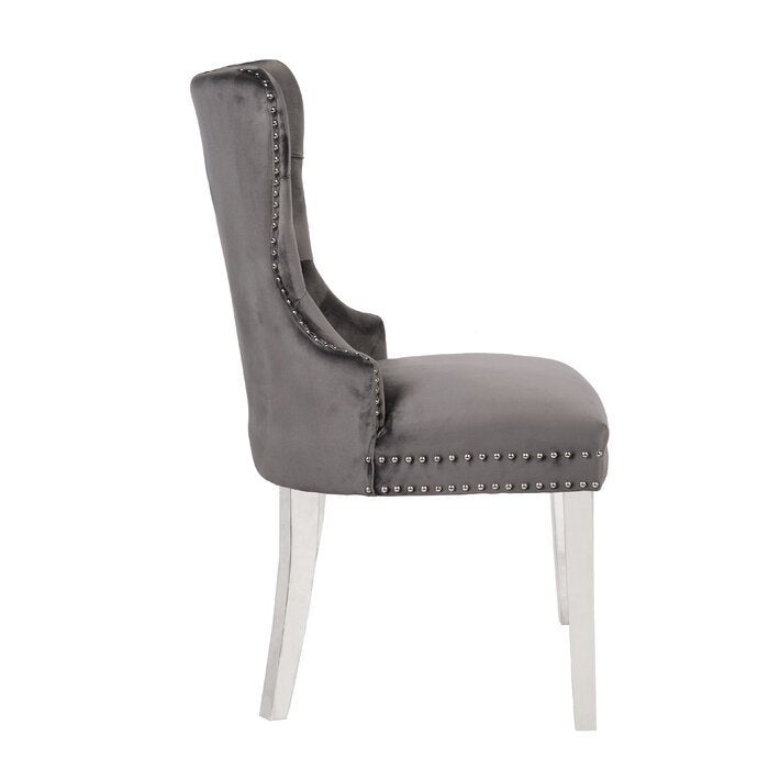 Erica Dining Velvet Chair with Golden Leg (Set of 2) - Dark Gray
