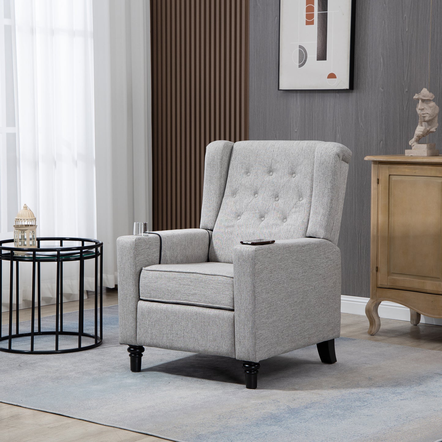 Cole Arm Pushing Fabric Recliner - Light Gray