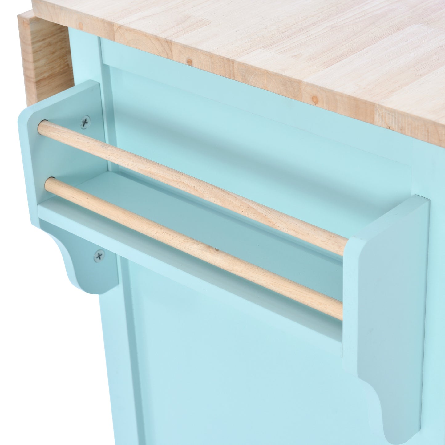 Culinary Kitchen Cart with Countertop With Barn Door - Mint Green