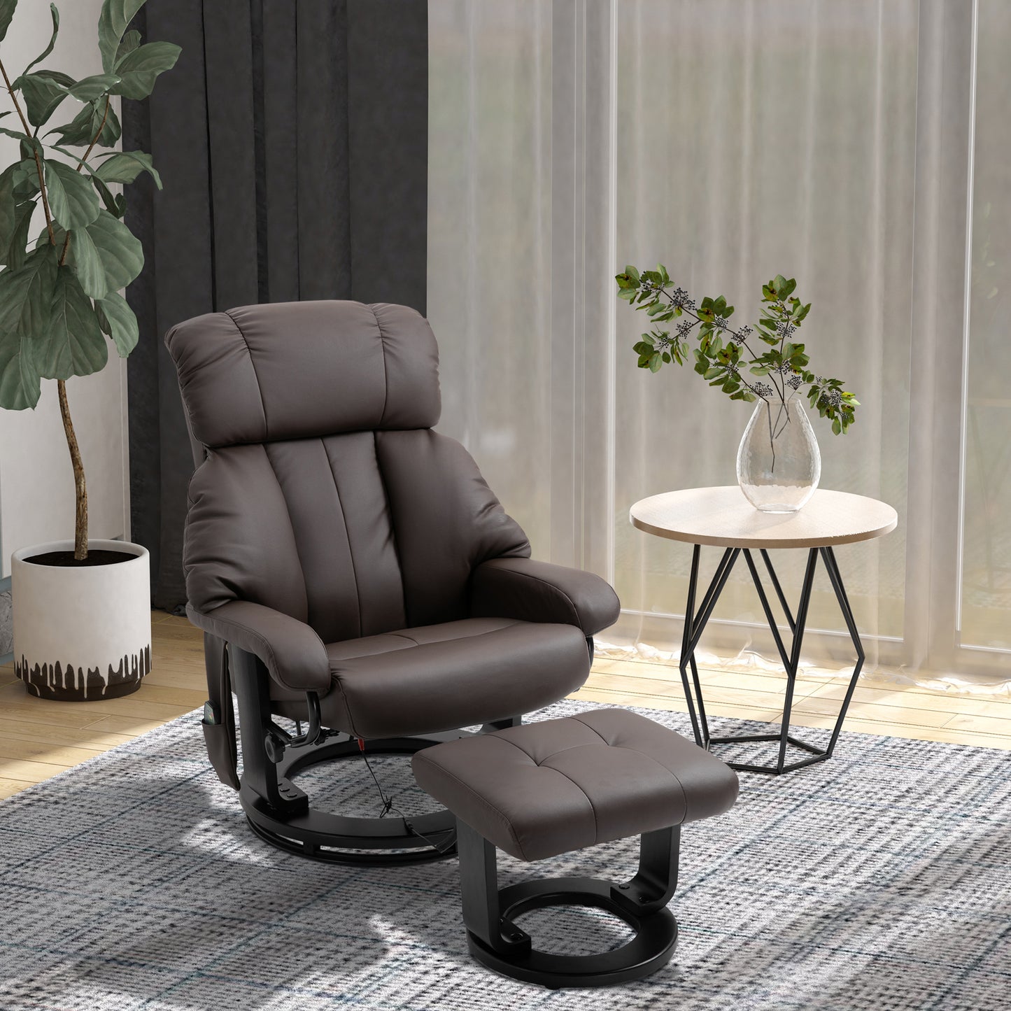 Harvey 360° Swivel Massage Recliner Chair with Ottoman - Brown