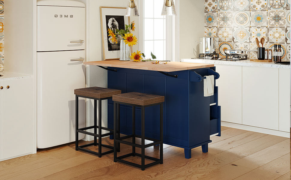 TOPMAX Kitchen Island Set with 2 Seatings - Blue