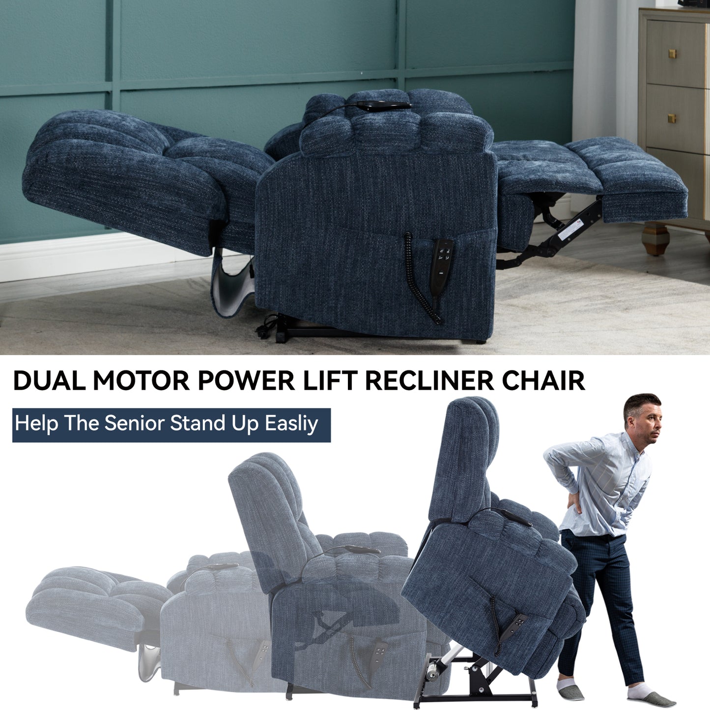 Nia Dual Motor Power Recliners Heat Massage - Blue