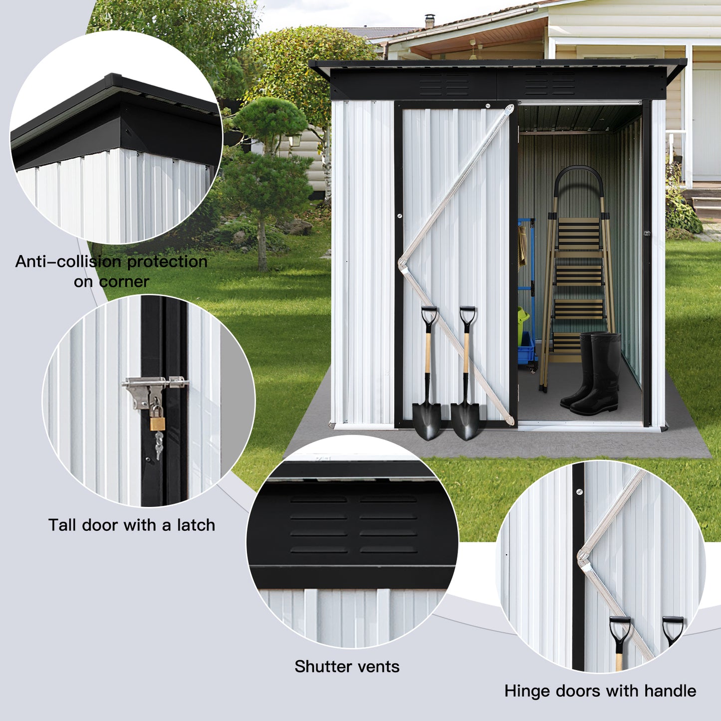 Morton 5 X 4 ft Metal Garden Sheds Outdoor Storage - White+Black