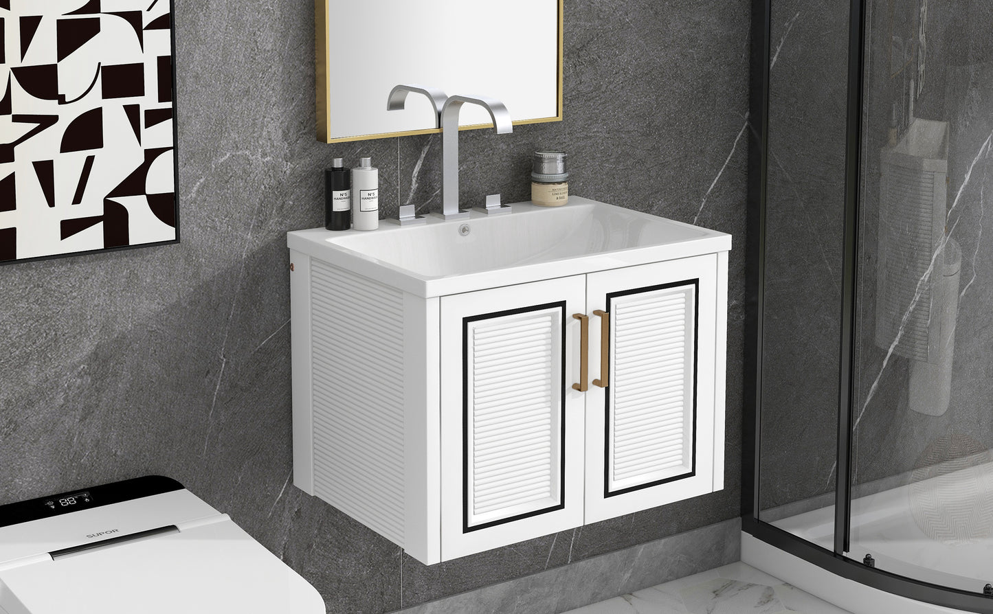 Bliss Bathroom Vanity with Ceramic Basin, Two Shutter Doors
