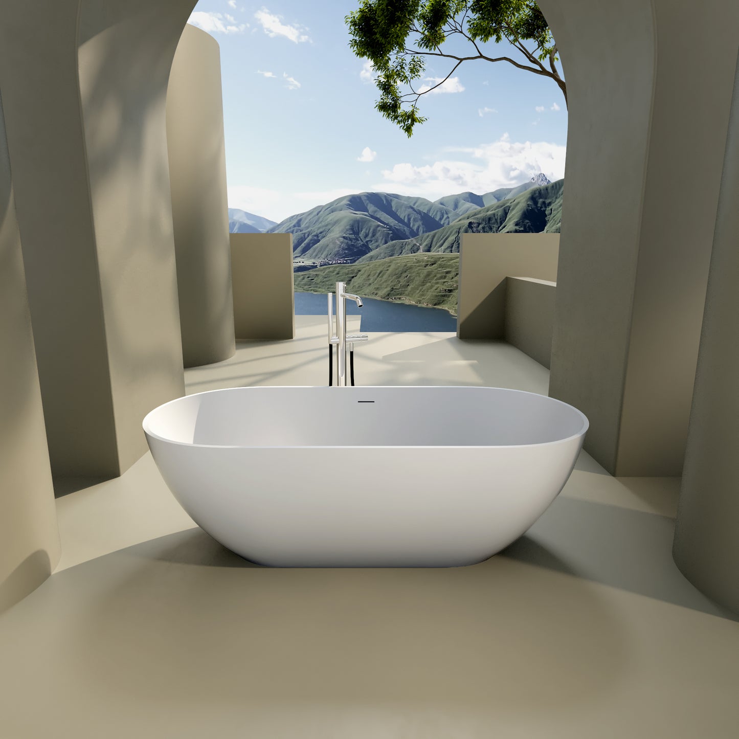 Era 69" Solid Surface Freestanding Bathtub - White