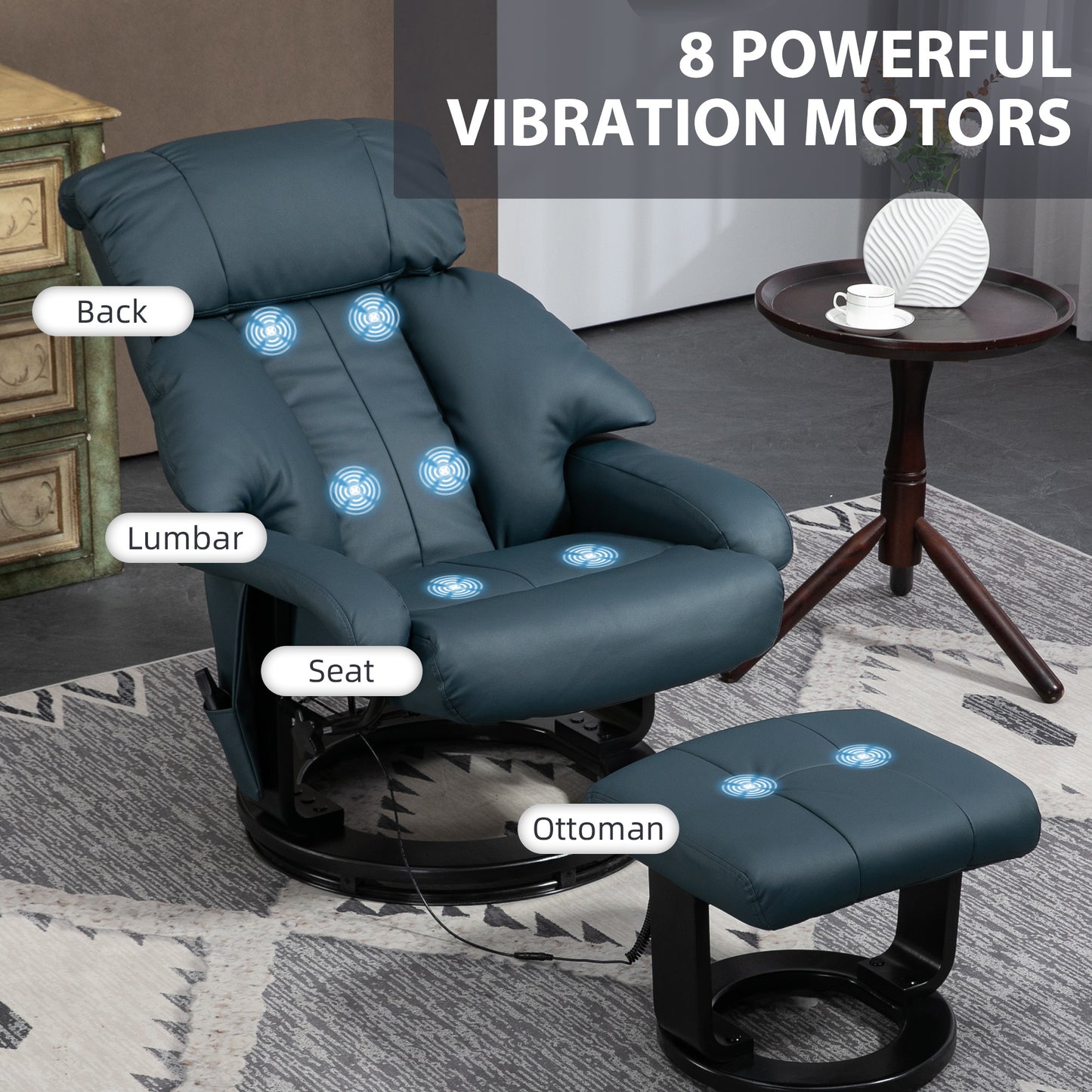 Harvey 360° Swivel Massage Recliner Chair with Ottoman - Blue