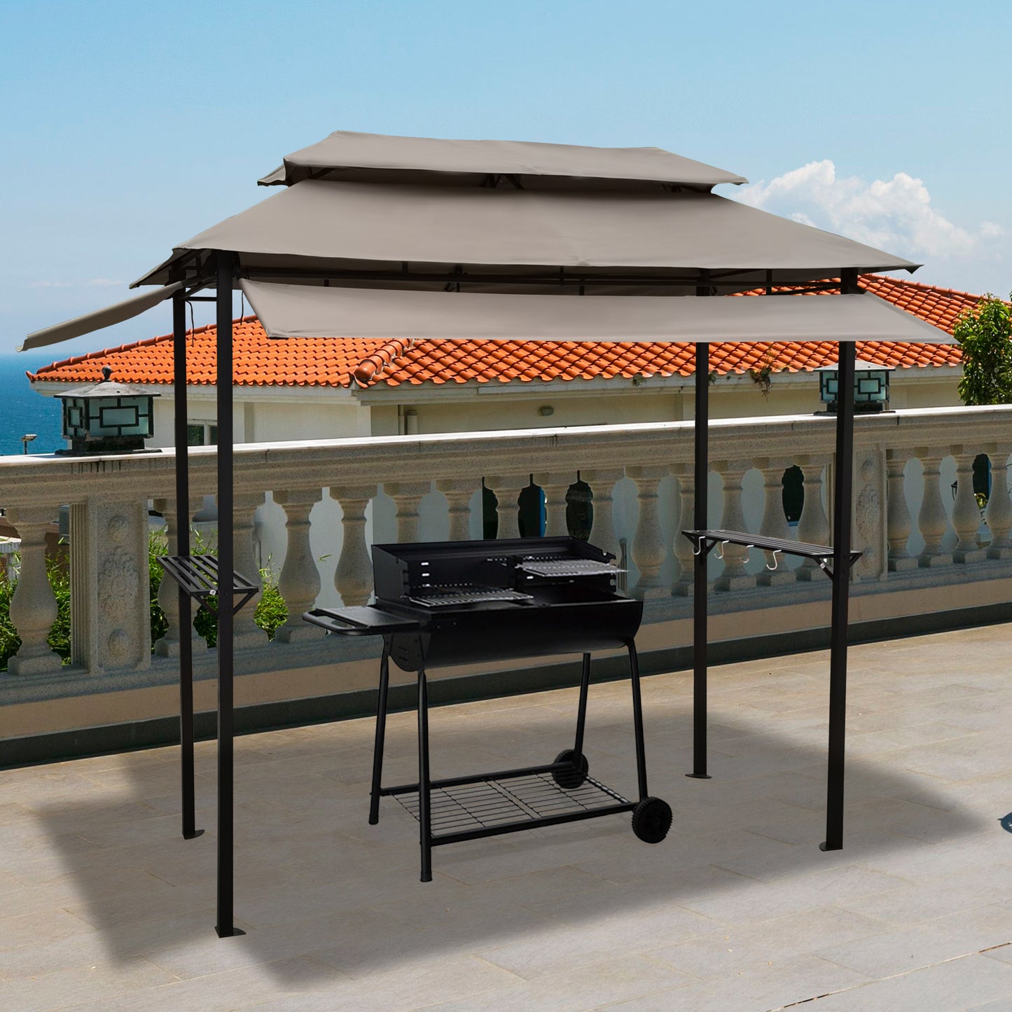 Summer 8x4 ft Metal Gazebo with Soft Top Canopy - Beige