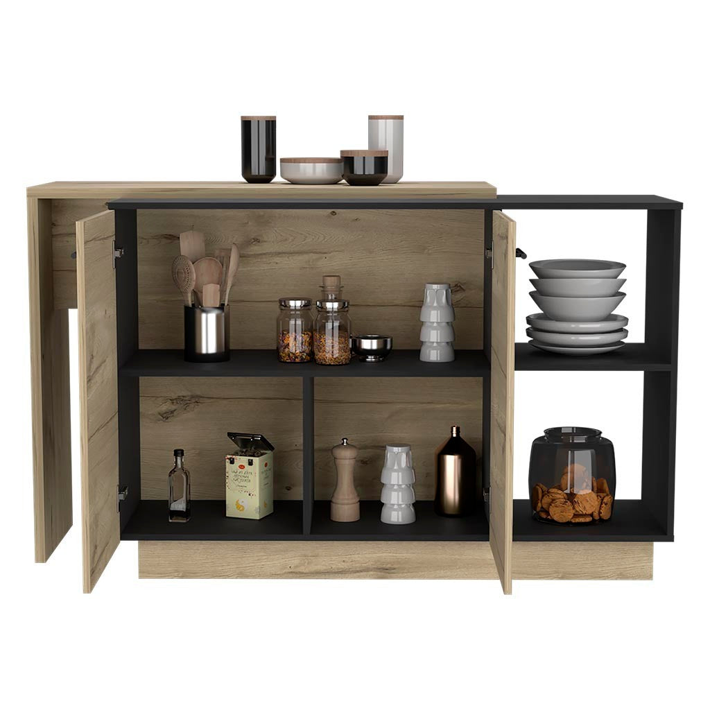 Sicilia Kitchen Island Three Shelves -Black + Oak