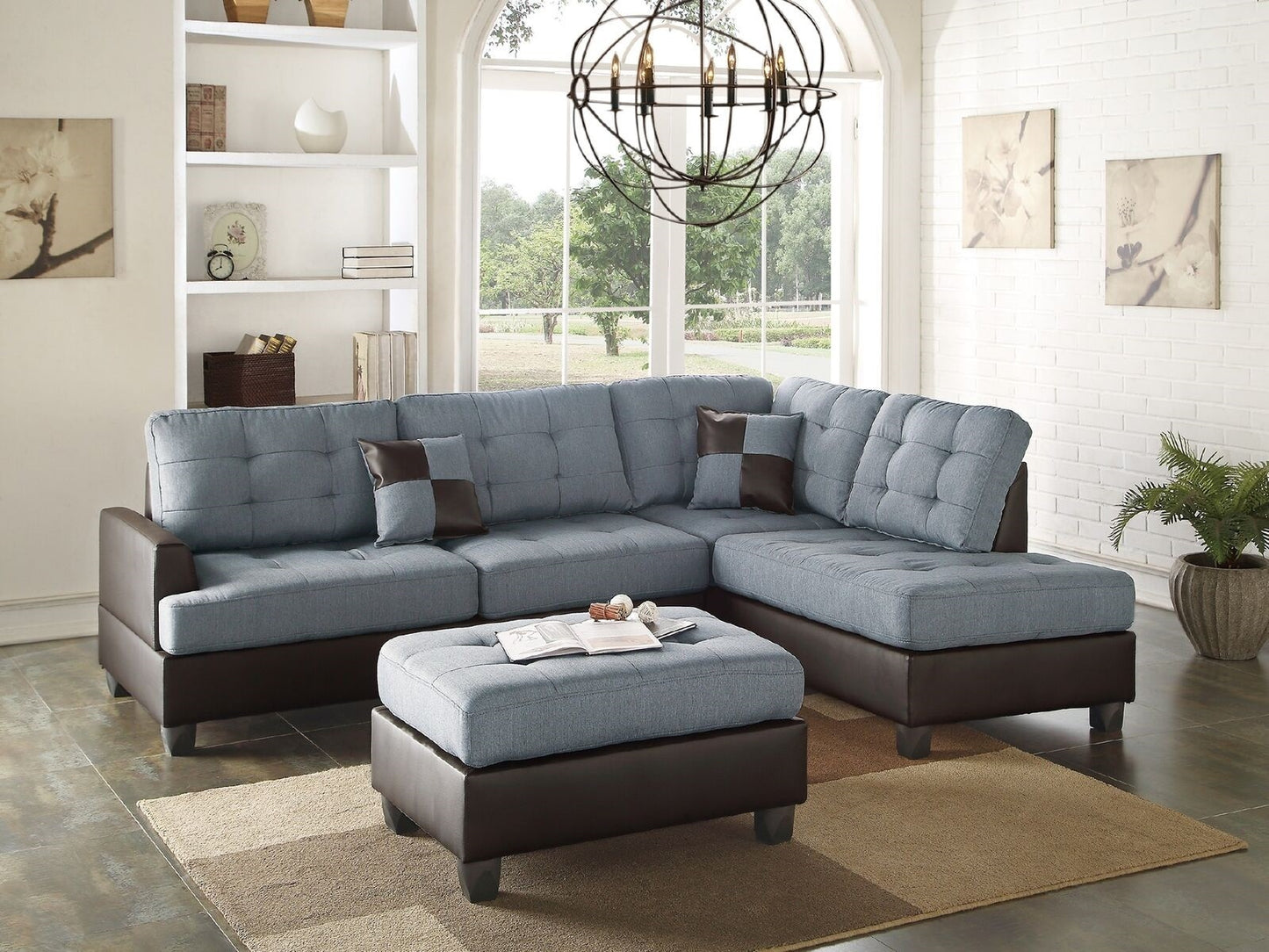 Lucia 3pc Faux Leather Sectional Sofa Set - Gray