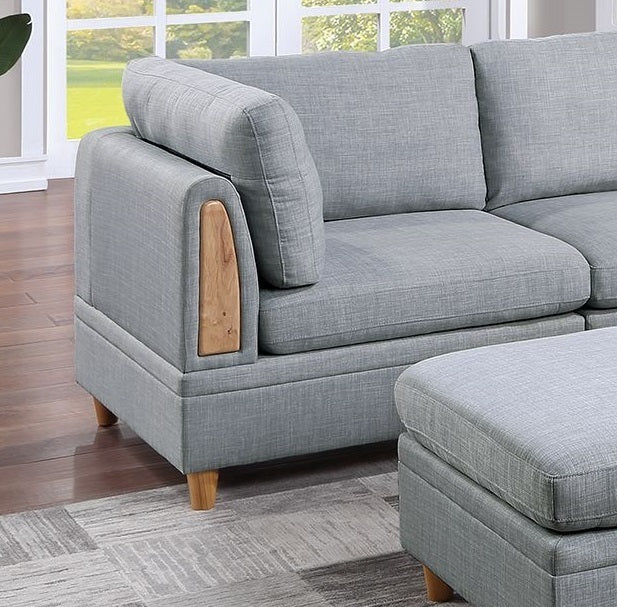 Felix 6pc Modular Sectional Sofa Set 2x Corner Wedges 2x Armless Chair And 2x Ottomans - Light Grey