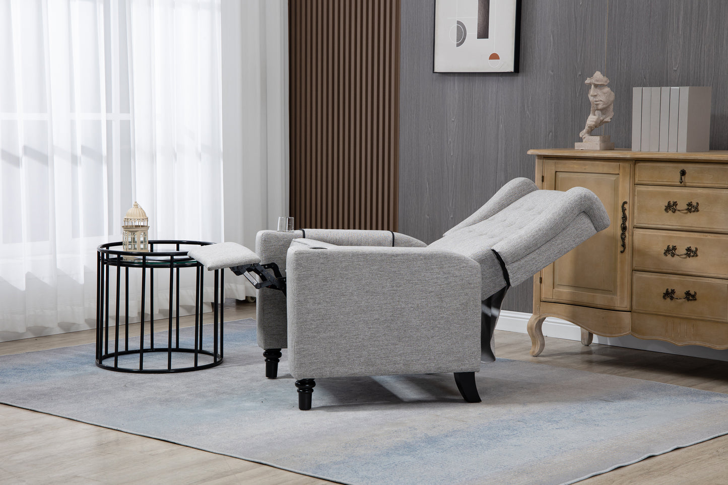 Cole Arm Pushing Fabric Recliner - Light Gray