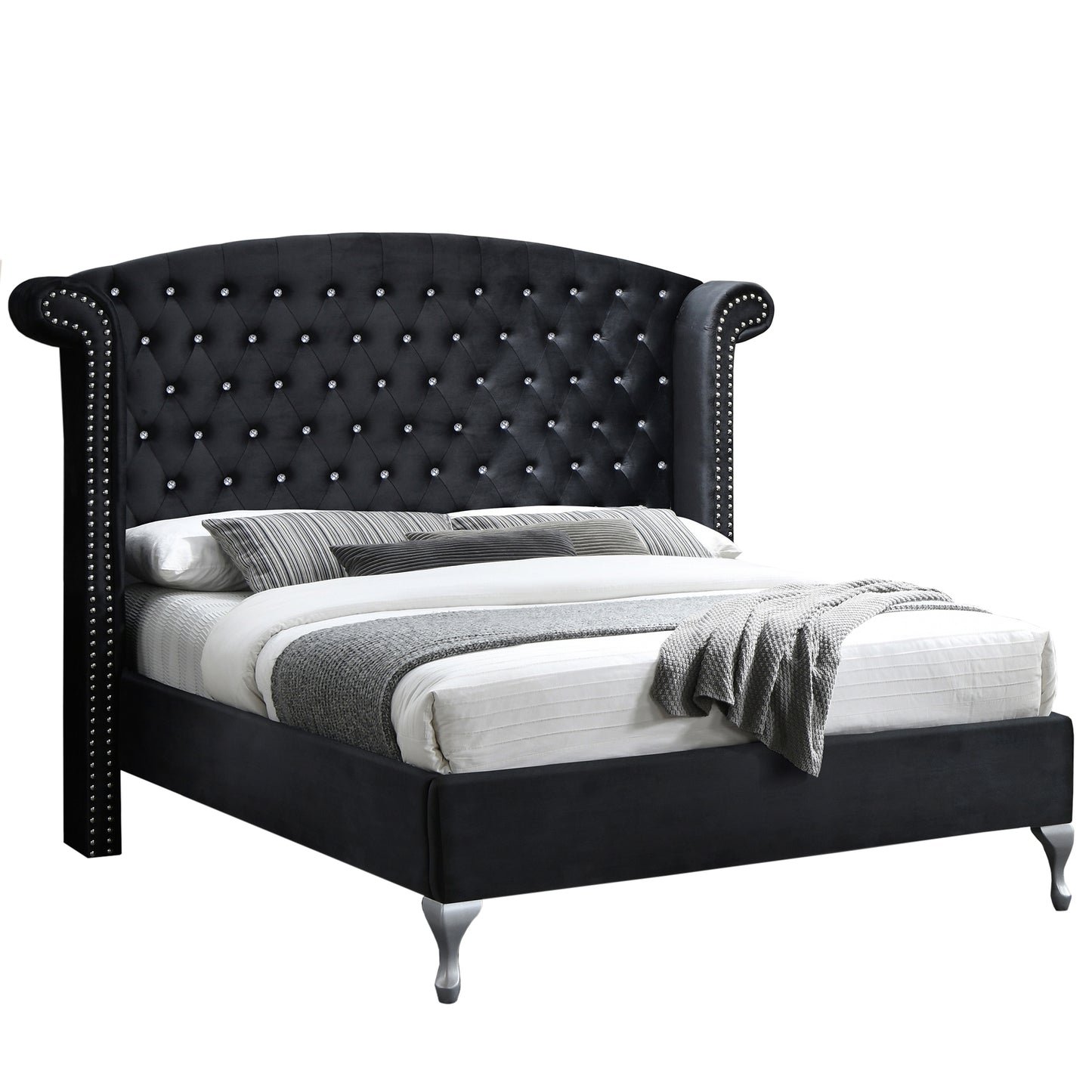 Go Green Woods Cleopatra Crystal Tufted Velvet Platform Queen Bed