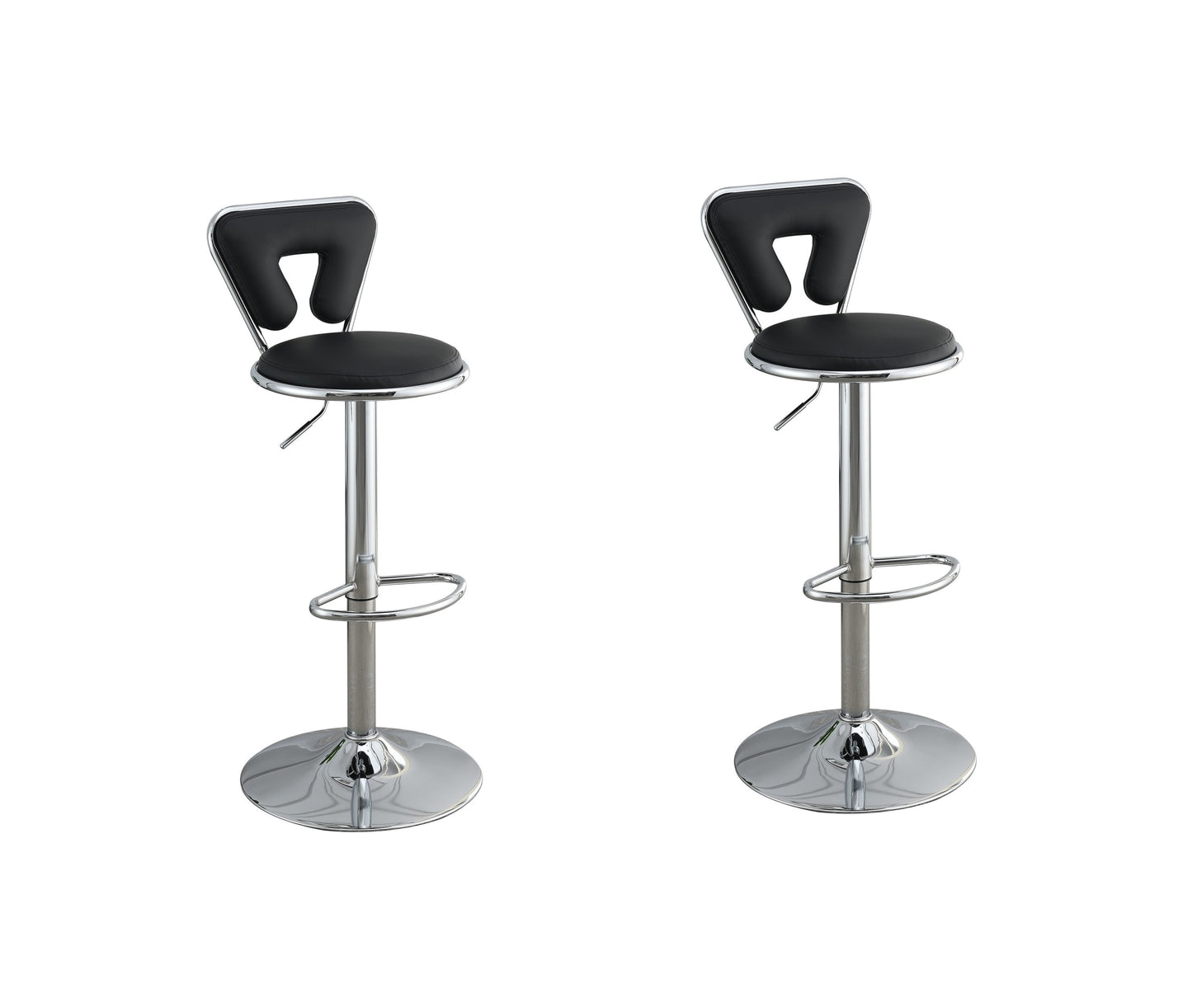 Vita Adjustable Bar stool Faux Leather Chrome Base - Black Set of 2