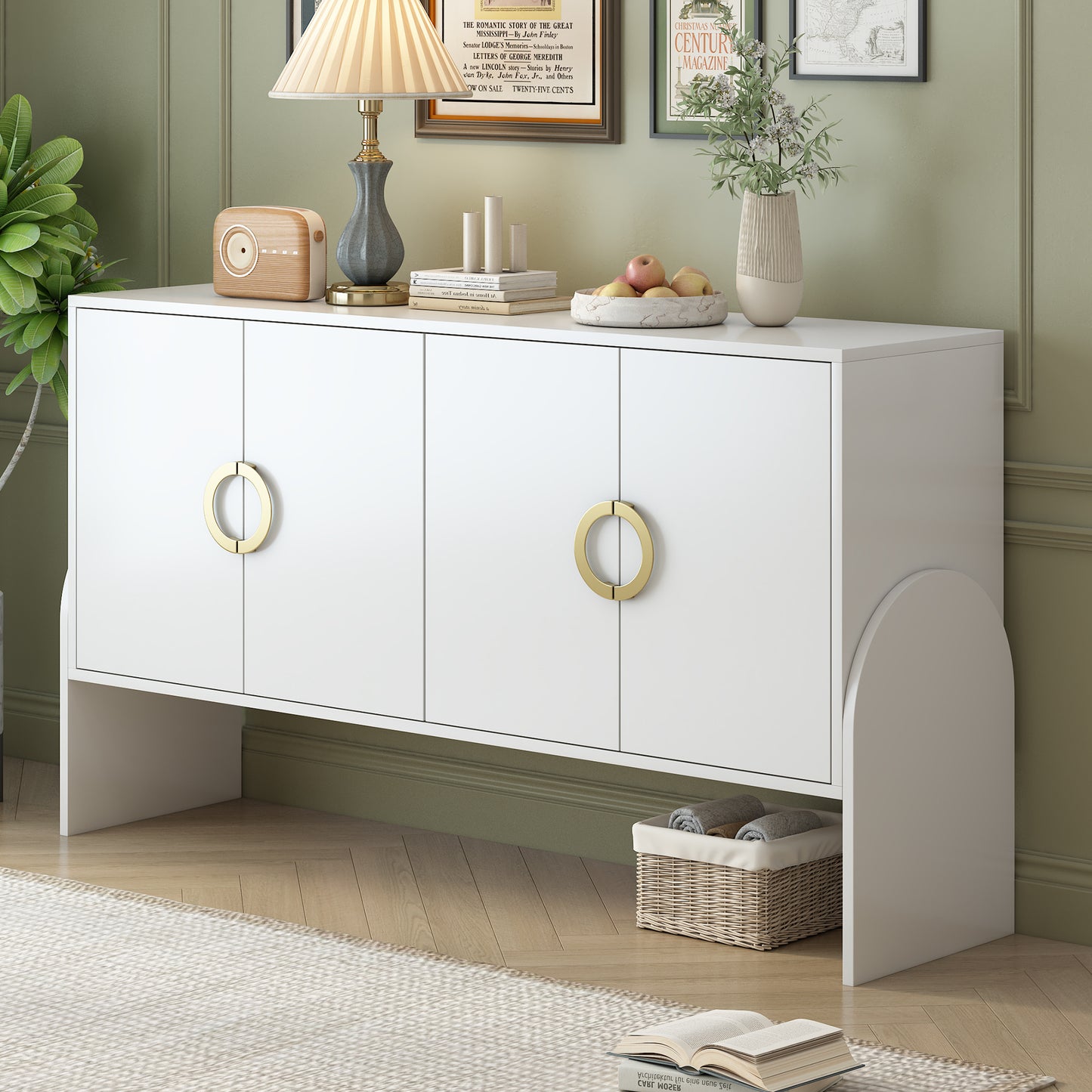 O II Metal Handle Storage Cabinet - White