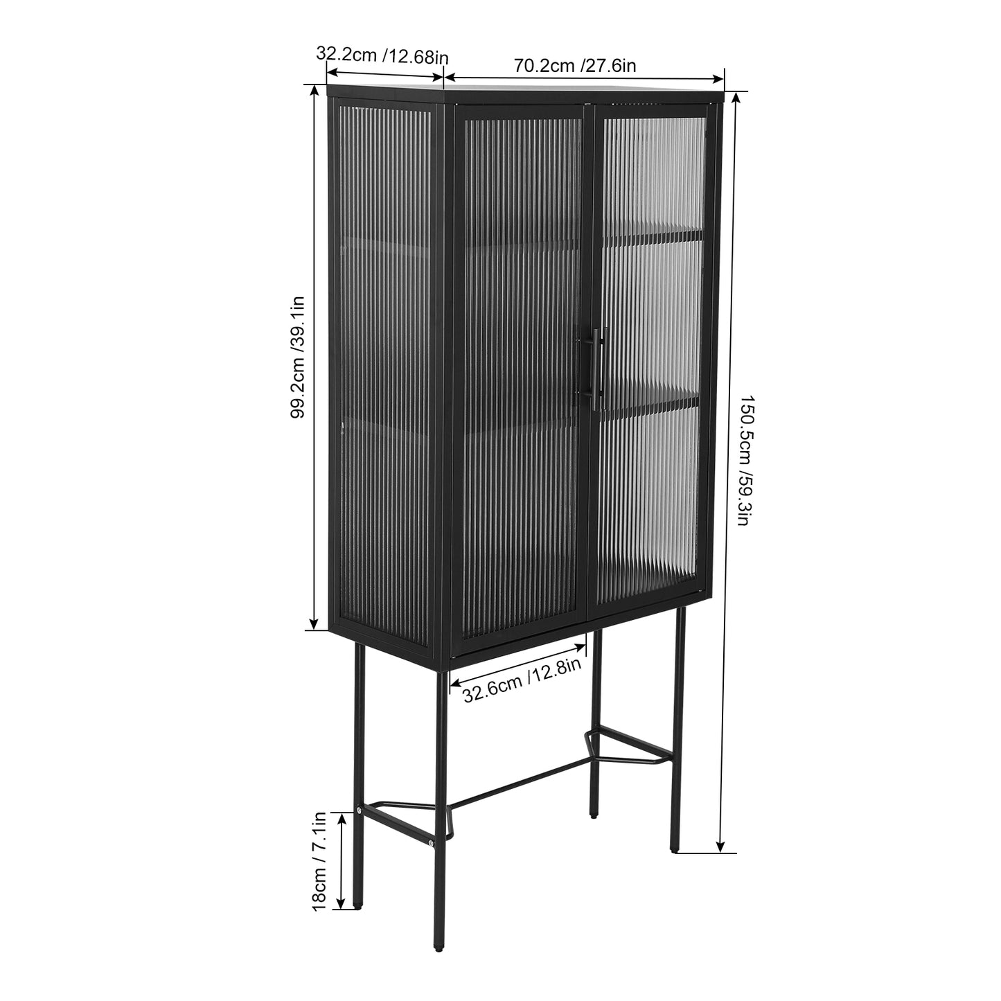 Renoe Tampered Glass Doors Cabinet - Black