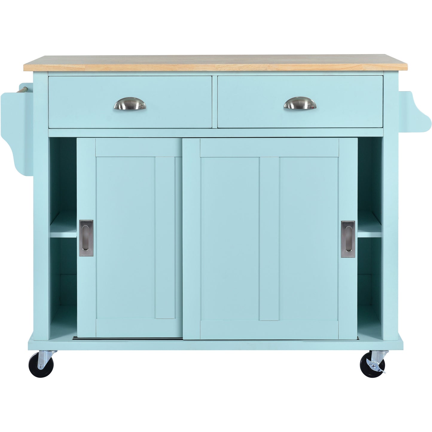 Culinary Kitchen Cart with Countertop With Barn Door - Mint Green