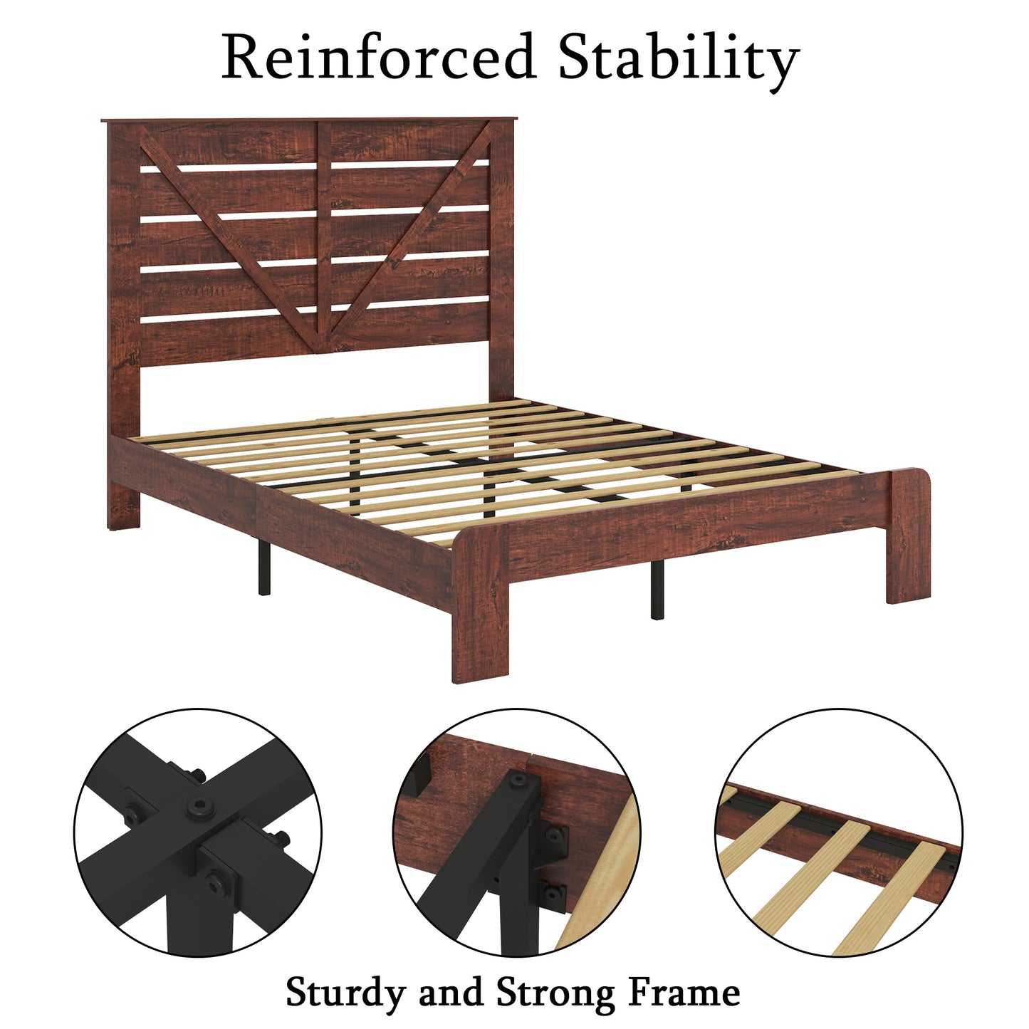 Olmi Queen Size Wood Platform Bed Frame - Dark Brown