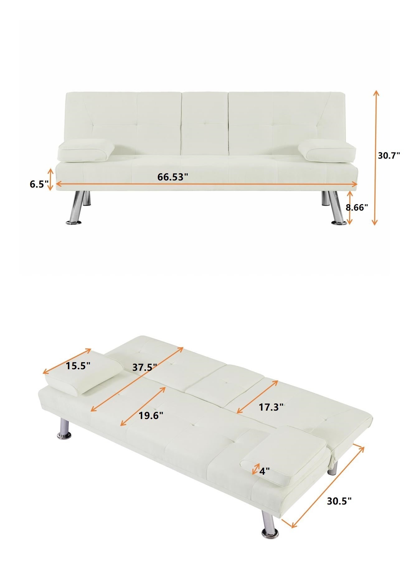 Yukon Fabric Futon Sofa Bed with Metal Legs - Brown