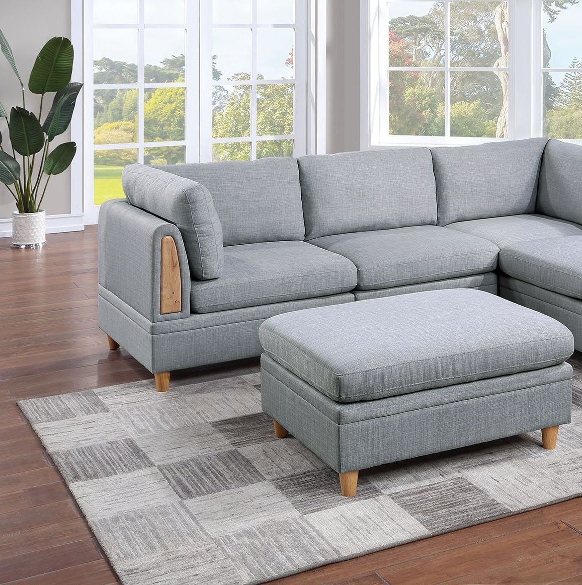 Felix 6pc Modular Sectional Sofa Set 2x Corner Wedges 2x Armless Chair And 2x Ottomans - Light Grey