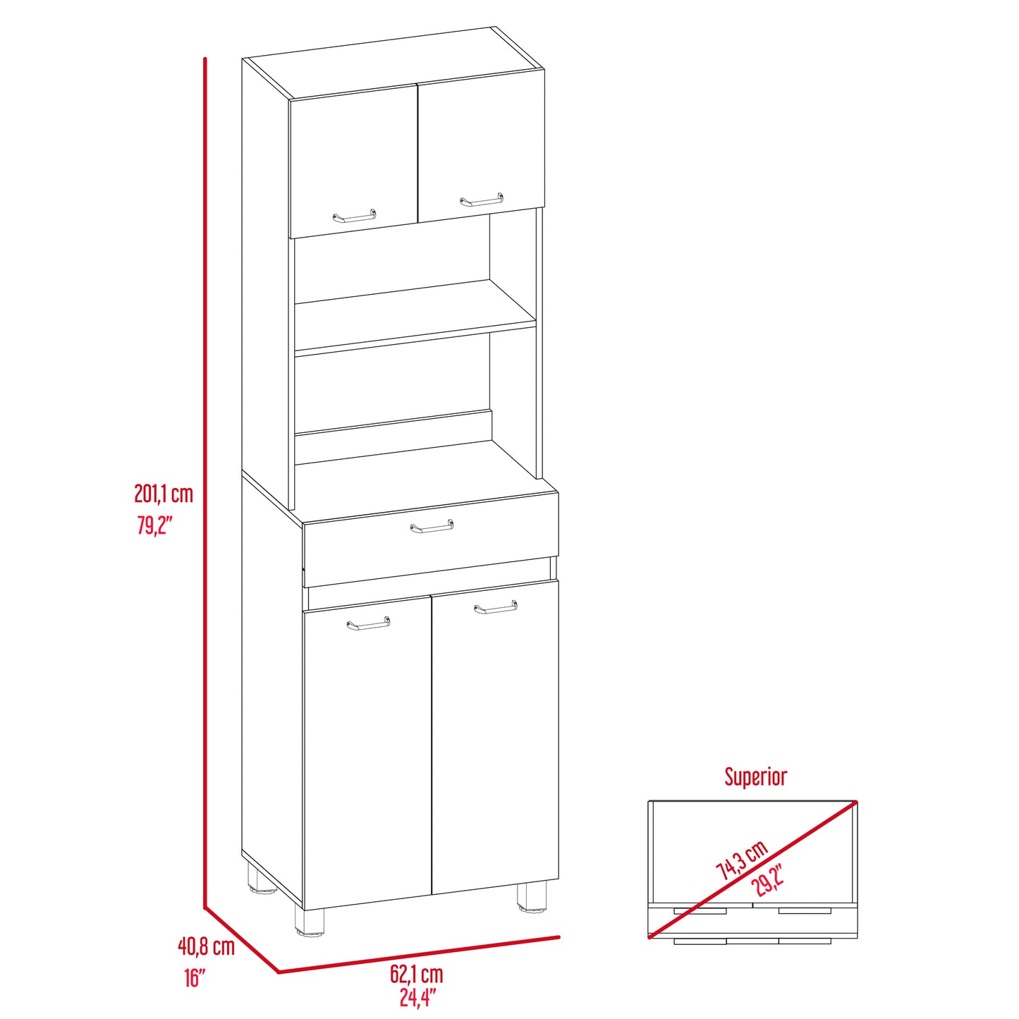 Pembrooke 2-Shelf 1-Drawer Microwave Pantry Cabine - Gray