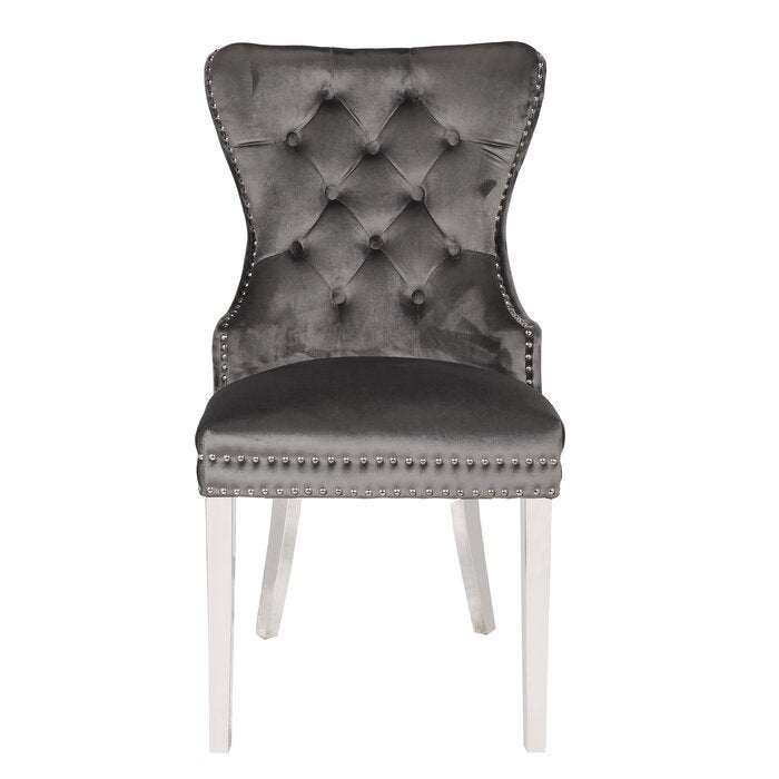 Erica Dining Velvet Chair with Golden Leg (Set of 2) - Dark Gray