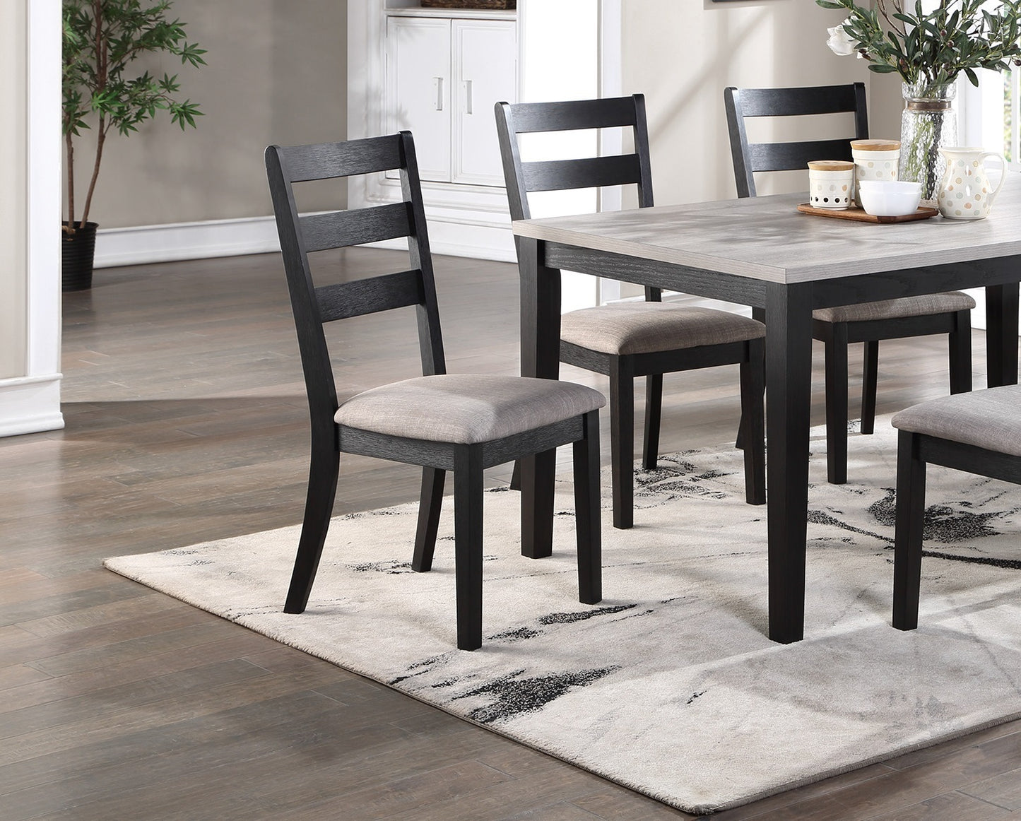 Zac 7pc Dining Set Wooden Top and Chairs Cushions Seats 2 Tone - Natural
