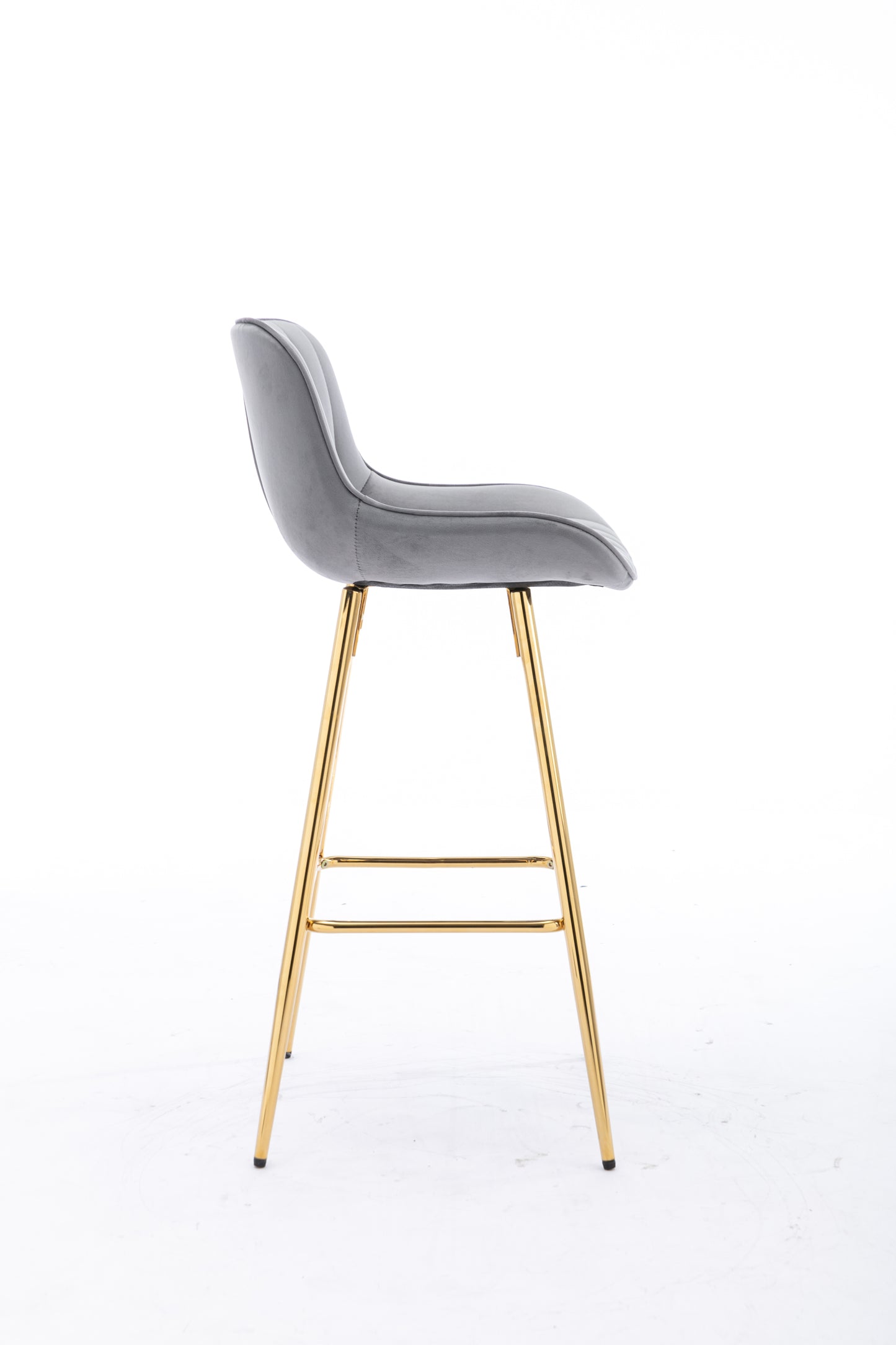 26 Inch Vista Bar Stools with Chrome Footrest Velvet Fabric Golden Leg - Gray Set of 2