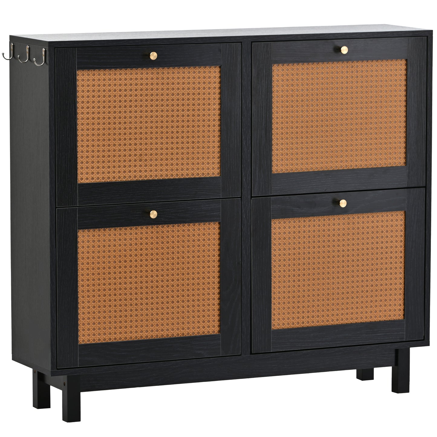 Rattan Boho Style Shoe Cabinet - Black