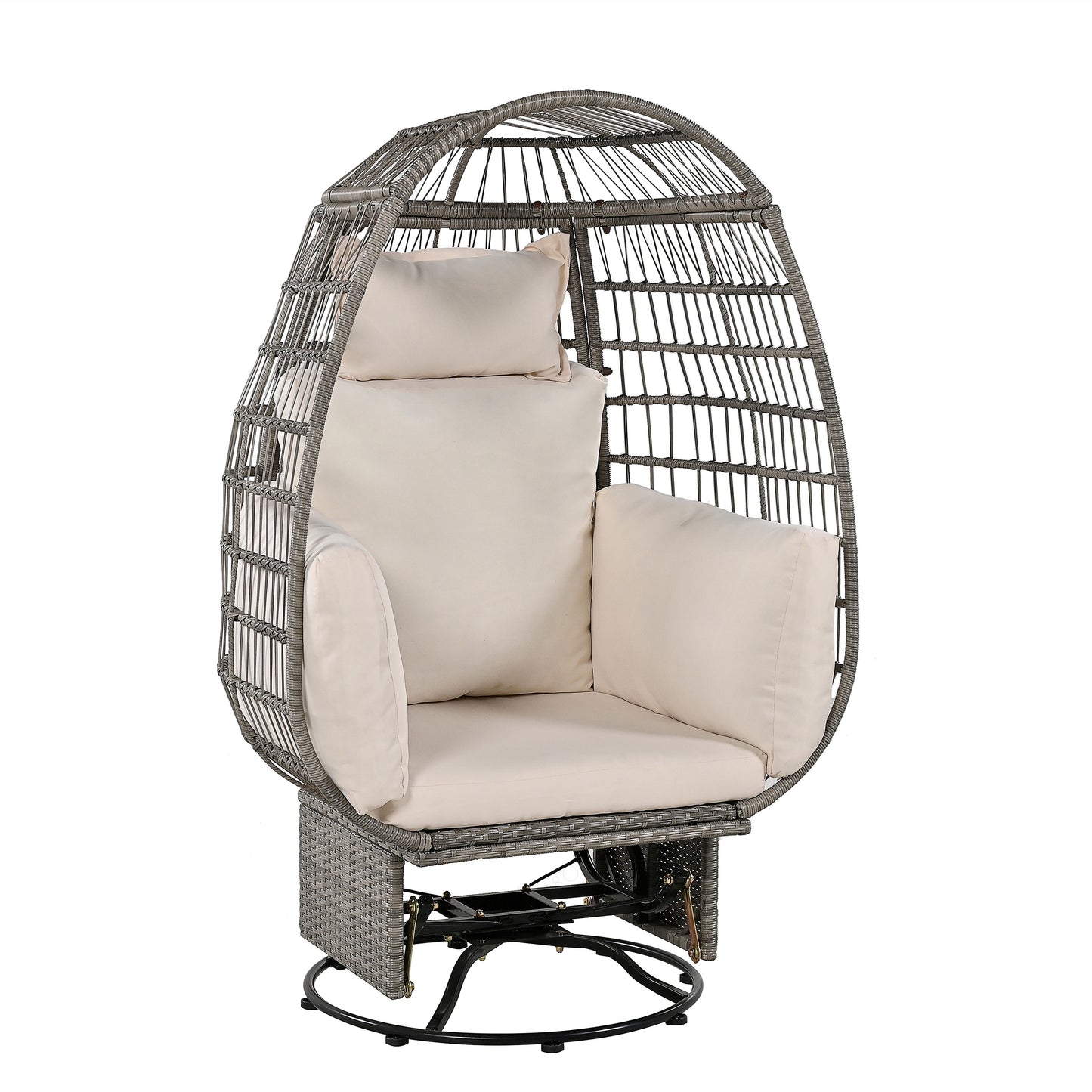 Bell Outdoor Swivel Chair with Cushion (Gray Wicker + Beige Cushion)