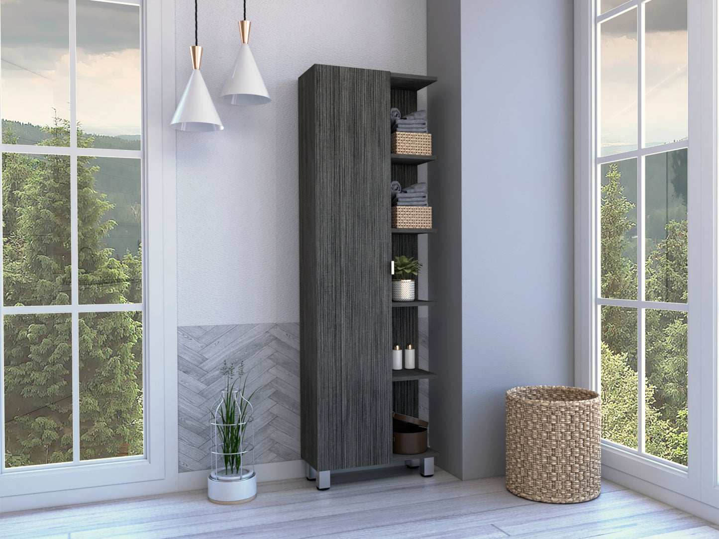 Portland 5-Shelf Linen Cabinet - Gray