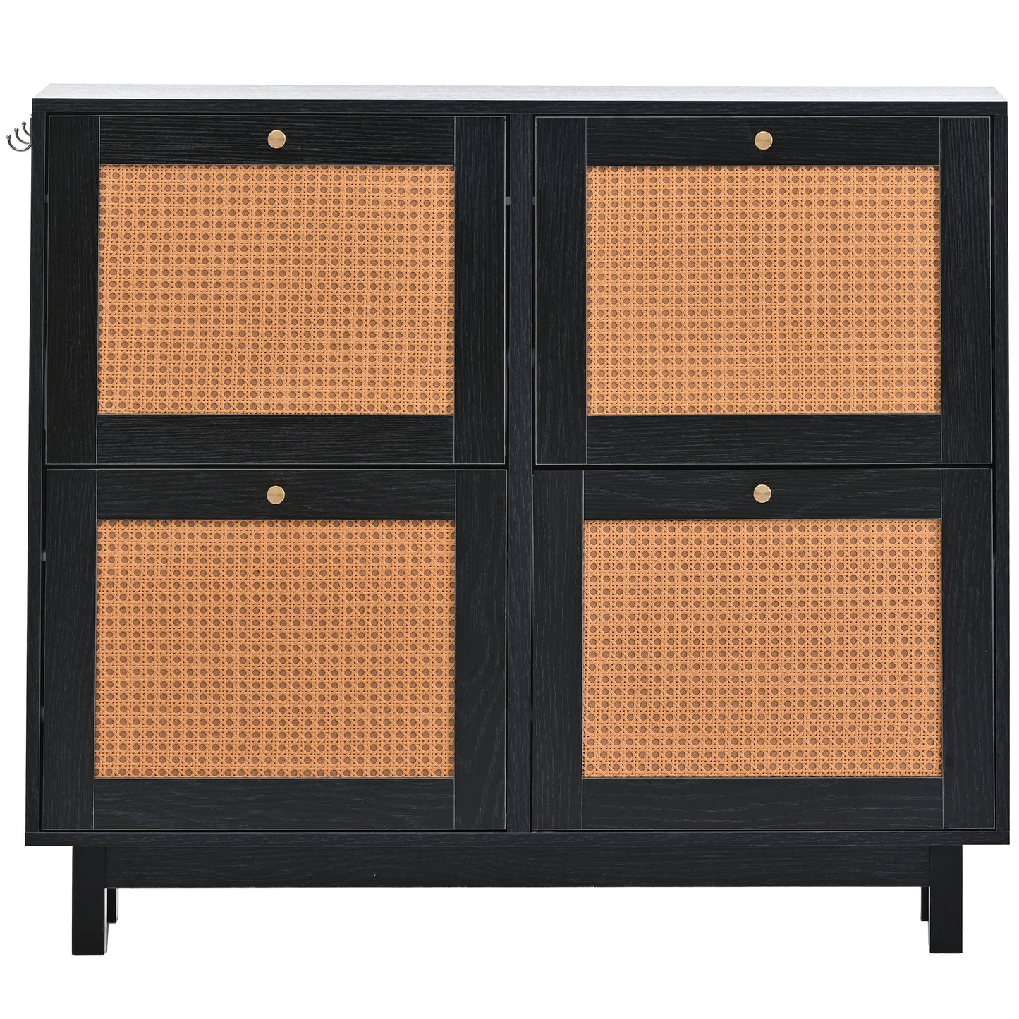 Rattan Boho Style Shoe Cabinet - Black