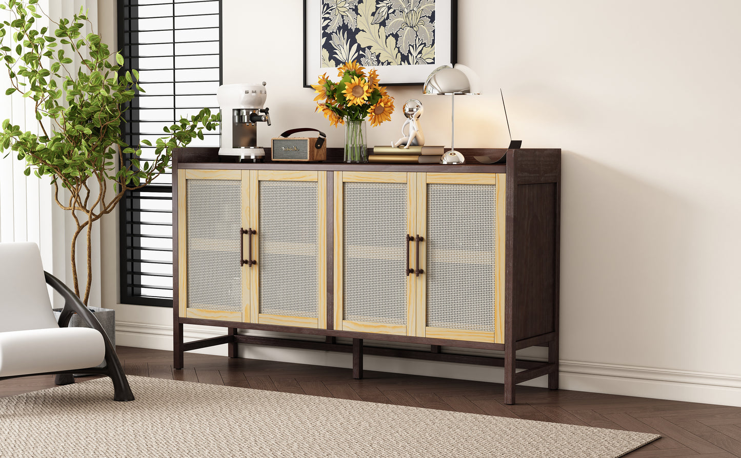 Hana Rattan Doors Sideboard Buffet - Walnut