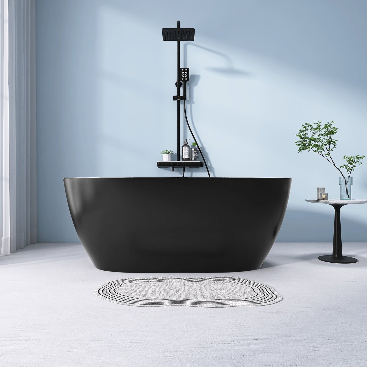 Nuvo 59" Acrylic Free Standing Oval Shape Soaking Tub - Matte Black+White