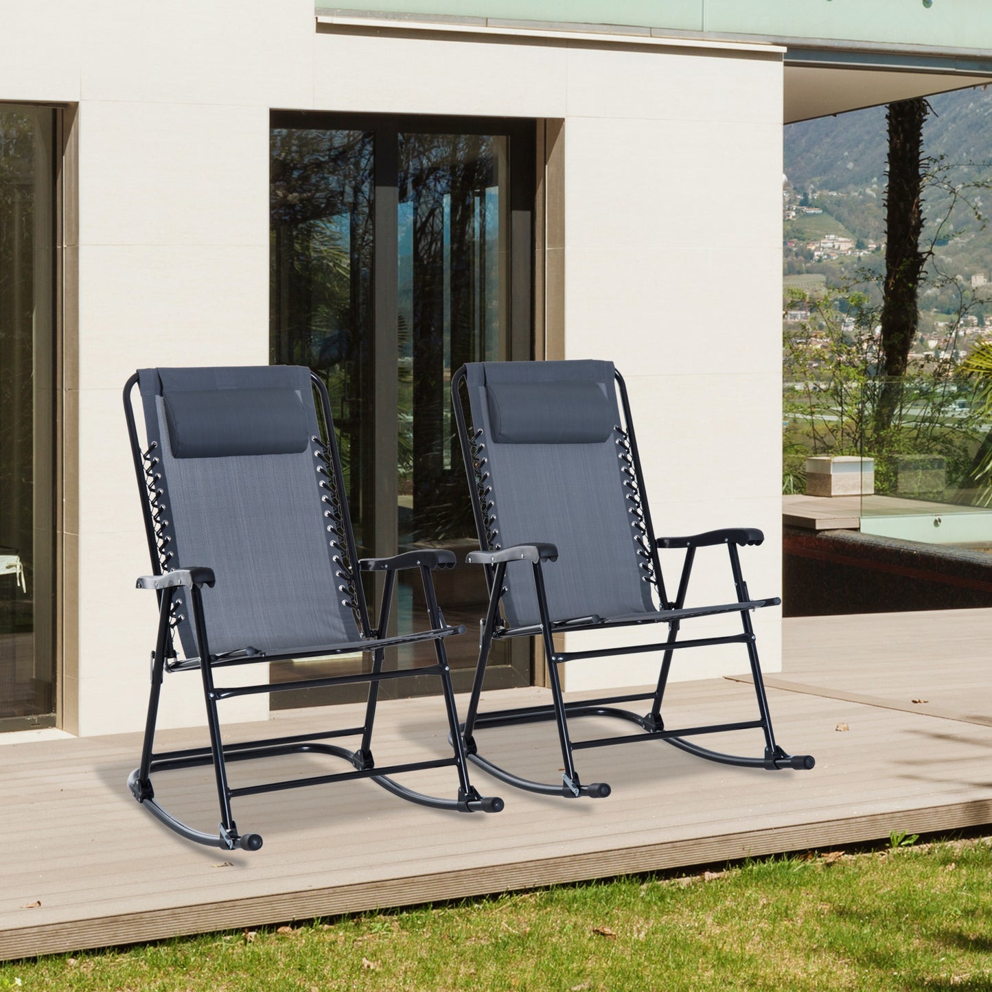 Lavon Oversized Folding Rocking Camping Chair (Set of 2) - Gray