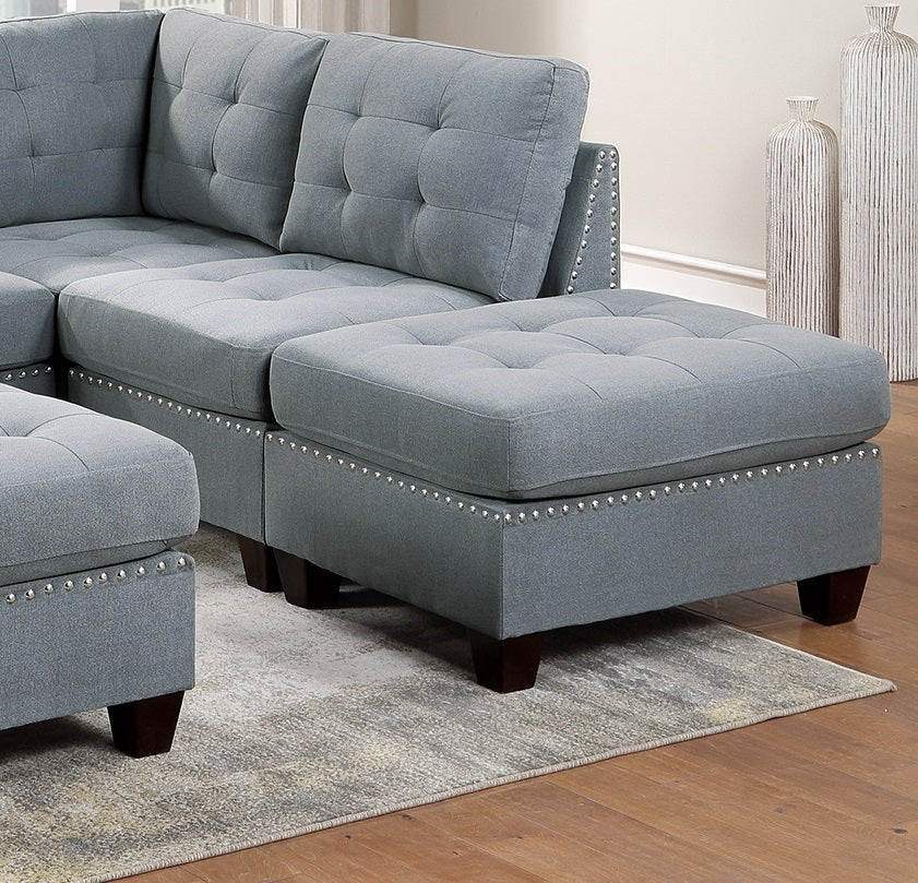 Eleni Modular Sectional 6pc Set 2x Corner Wedge 2x Armless Chairs and 2x Ottomans - Gray